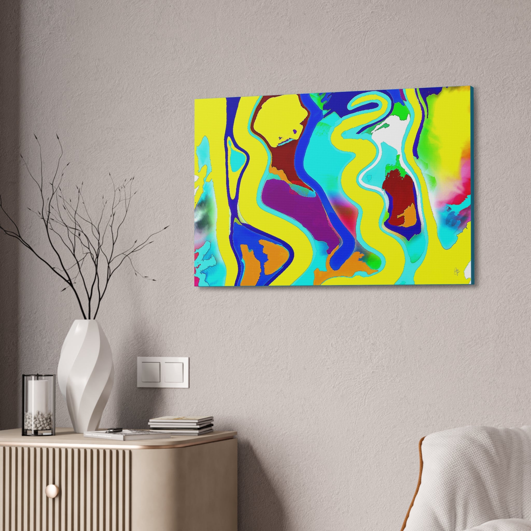 Abstract Neon Wave Canvas Art — Vibrant Stretched 1.5" Wall Decor