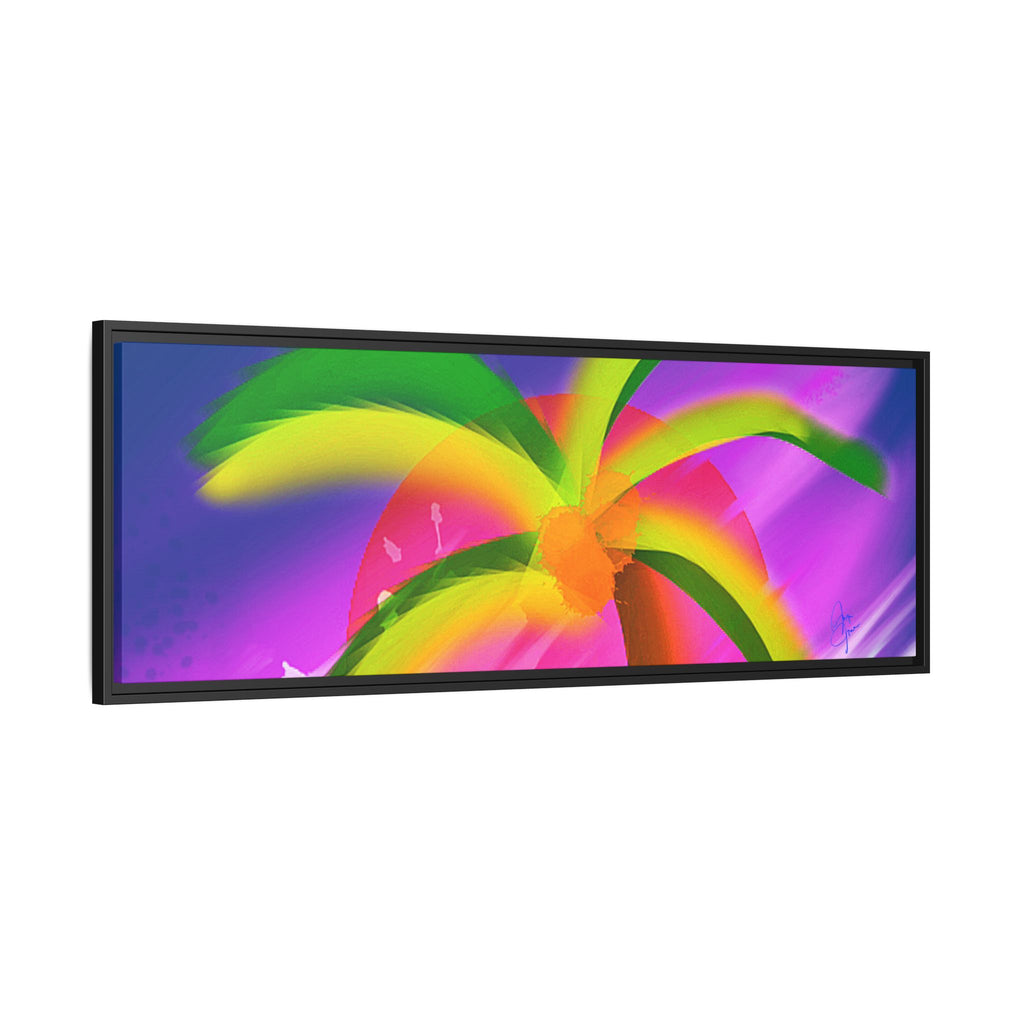 Framed Matte Canvas Print — Neon Palm Beach Art