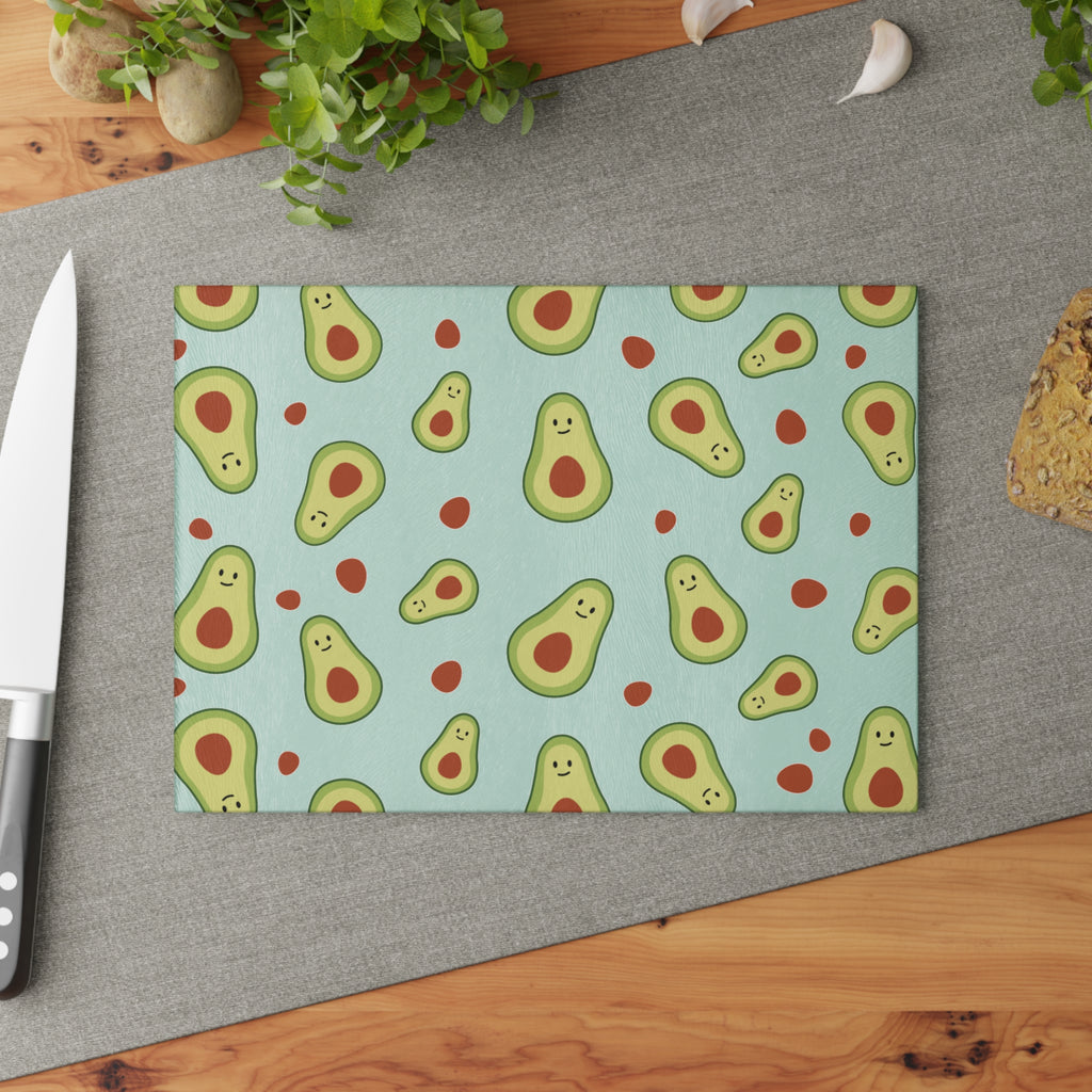 Cute Avocado Pattern Glass Cutting Board — Fun Kitchen Chopping Board for Avocado Lovers