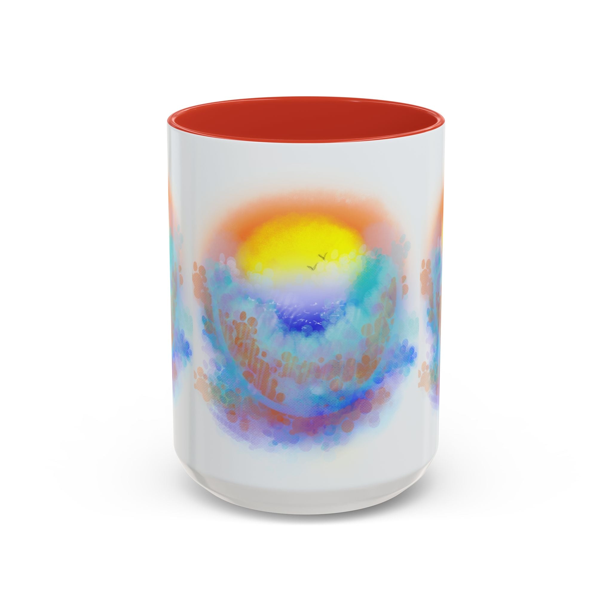 Sunrise Watercolor Accent Coffee Mug — Colorful Ocean Sunrise Art (11/15 oz)