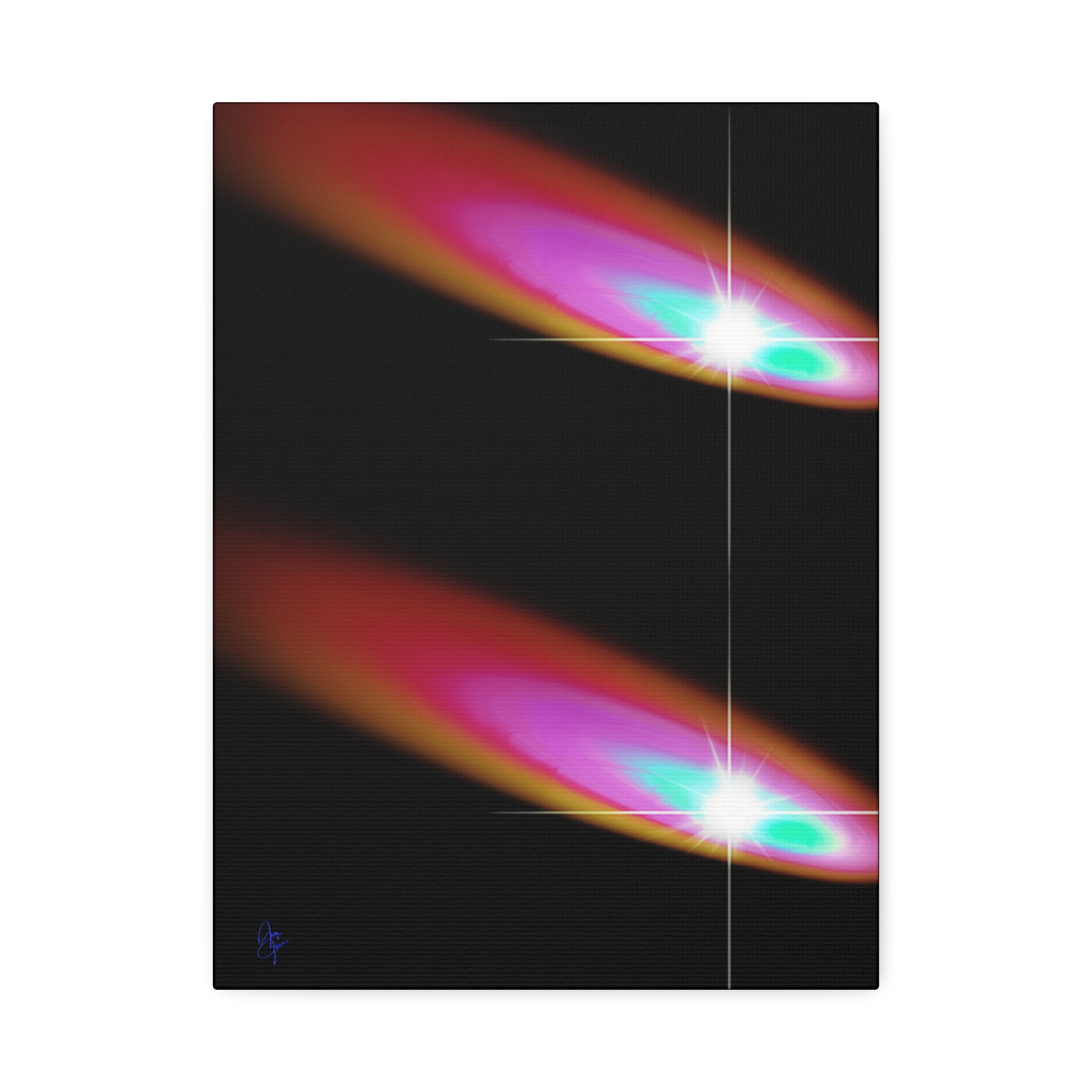 Abstract Neon Comet Canvas — Vibrant Turquoise & Pink Stretched Wall Art (1.5" Depth)
