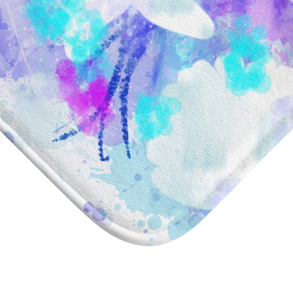 Ocean Watercolor Bath Mat — Sea Star Blue & Purple Beachy Bathroom Rug