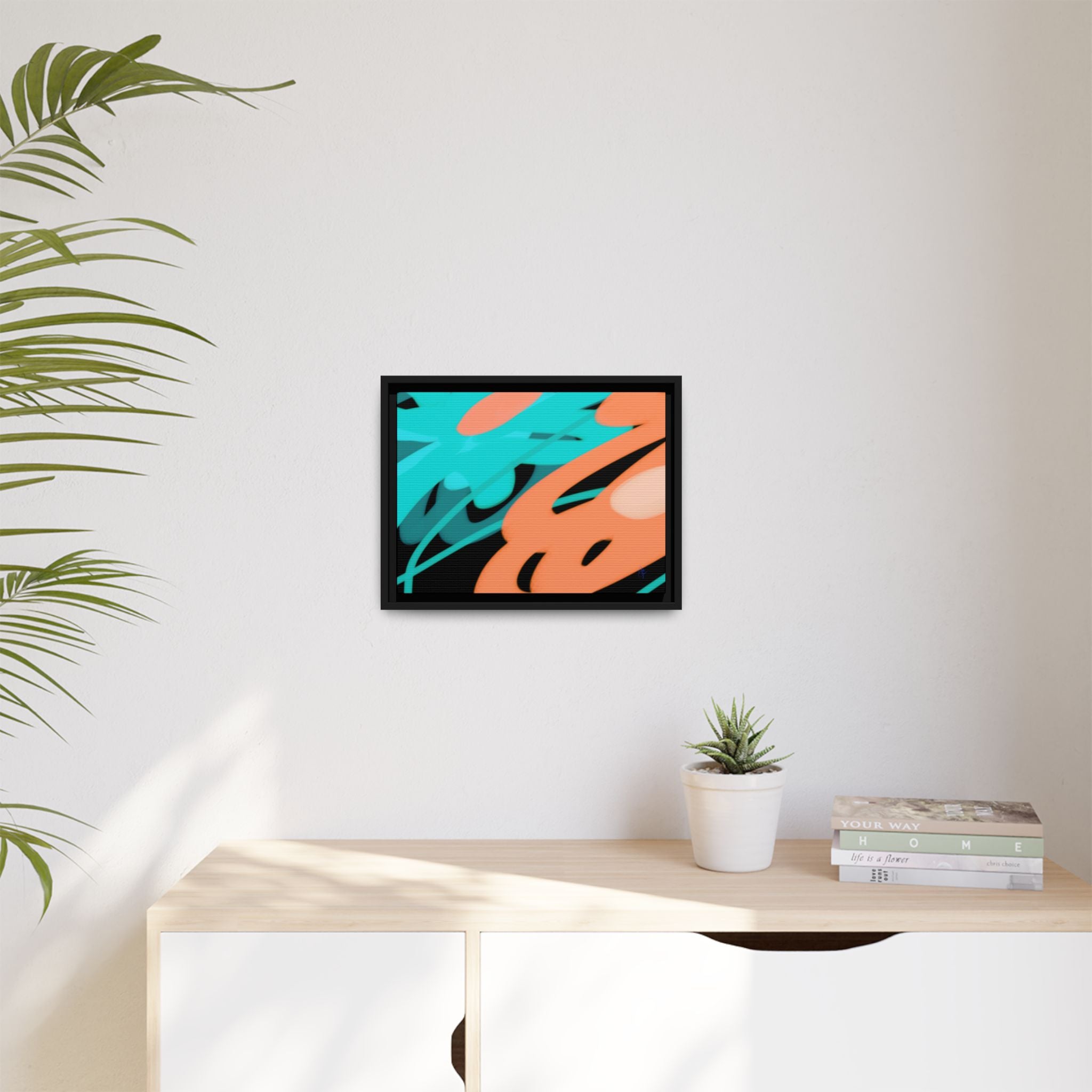 Abstract Teal & Coral Splash Framed Canvas