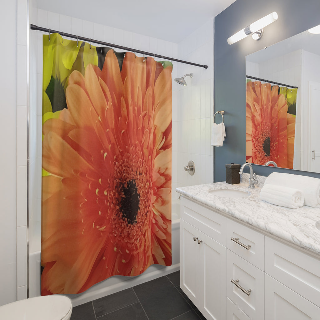 Orange Gerbera Shower Curtain — Vibrant Floral Bathroom Decor