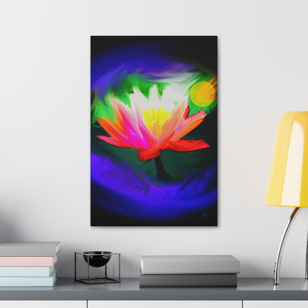 Vibrant Lotus Canvas Print — Bright Floral Stretched Wall Art