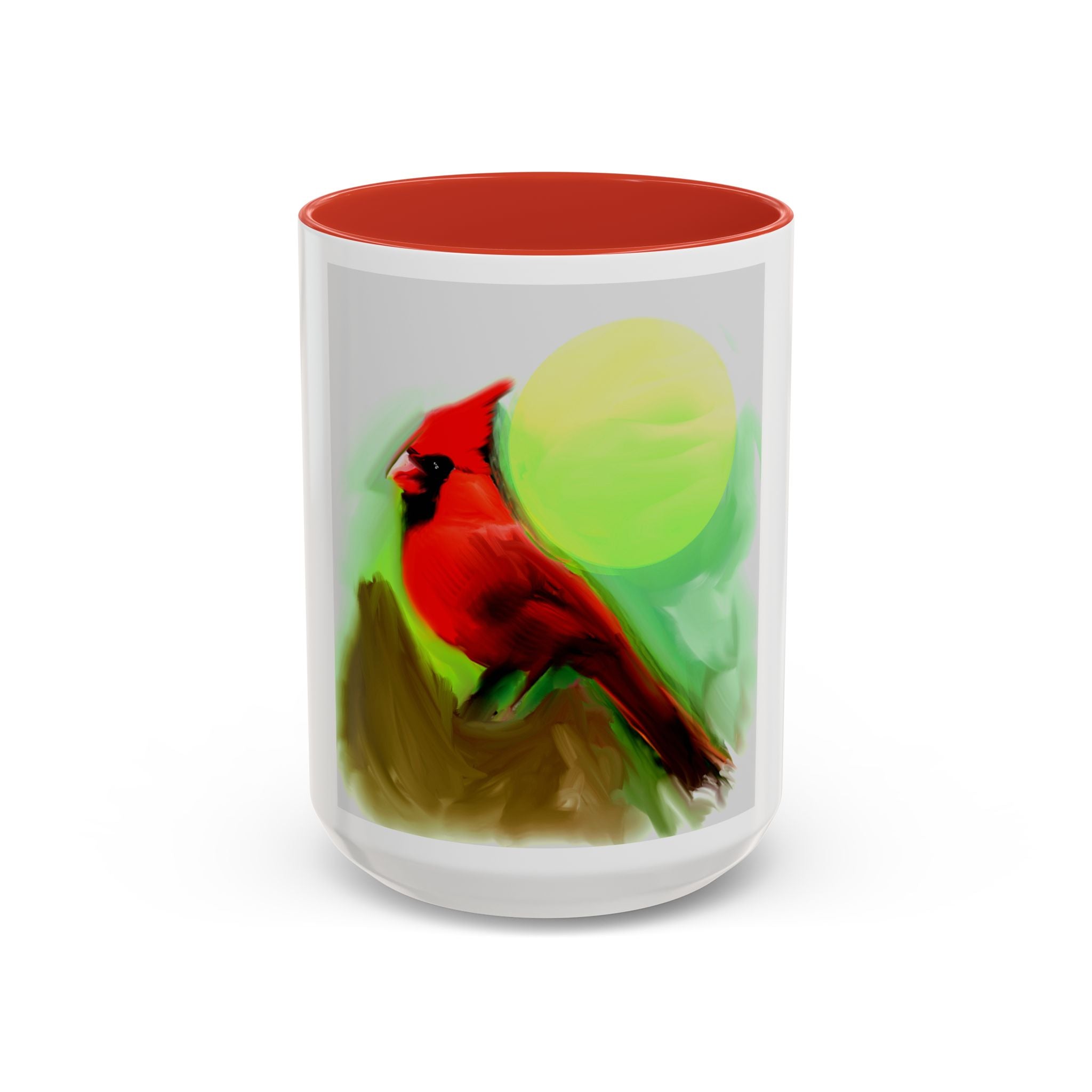 Cardinal Bird Accent Coffee Mug — Red Cardinal Sunrise Art Ceramic Mug (11/15 oz)