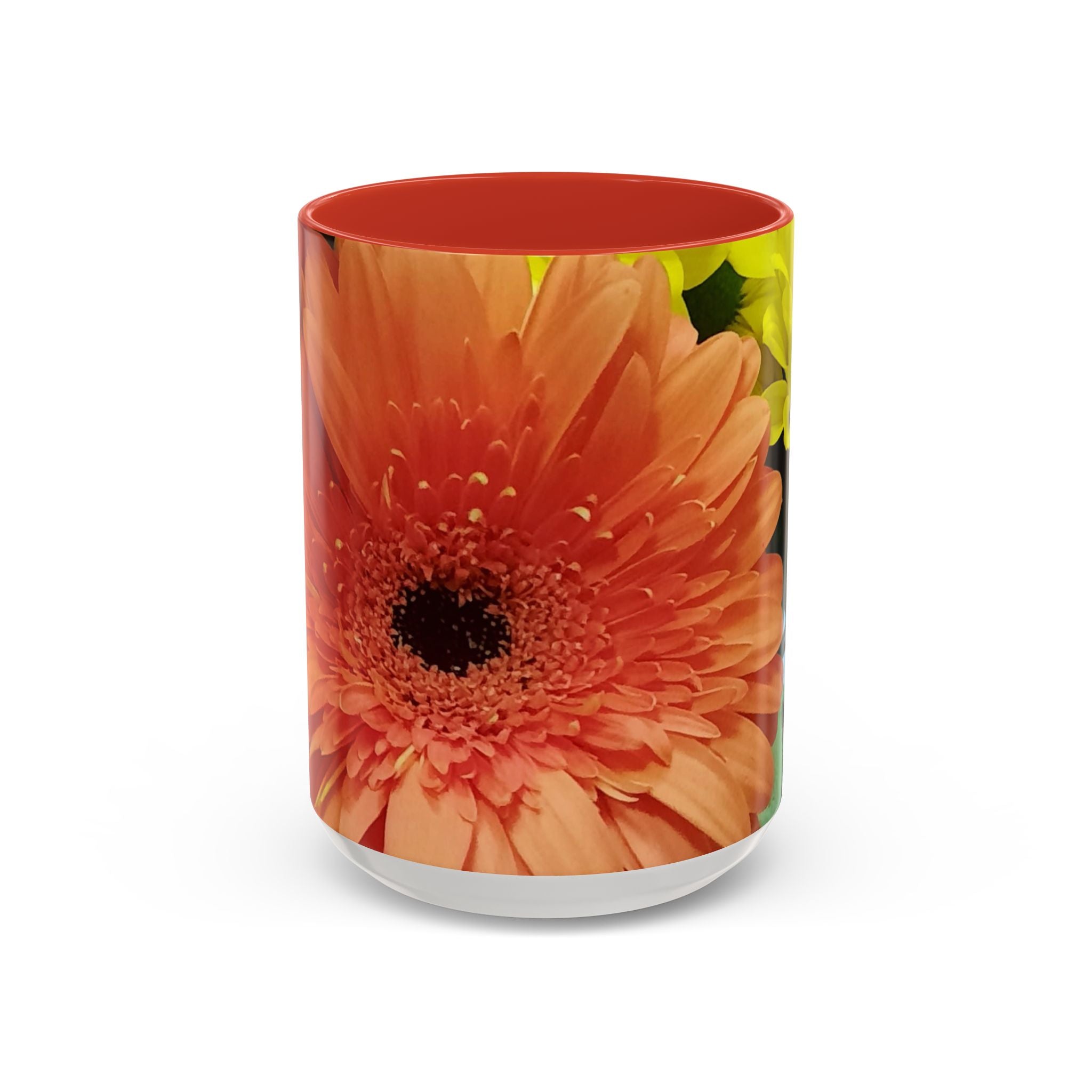 Floral Gerbera Accent Coffee Mug — Orange & Yellow Daisy Photo Wrap (11/15 oz)