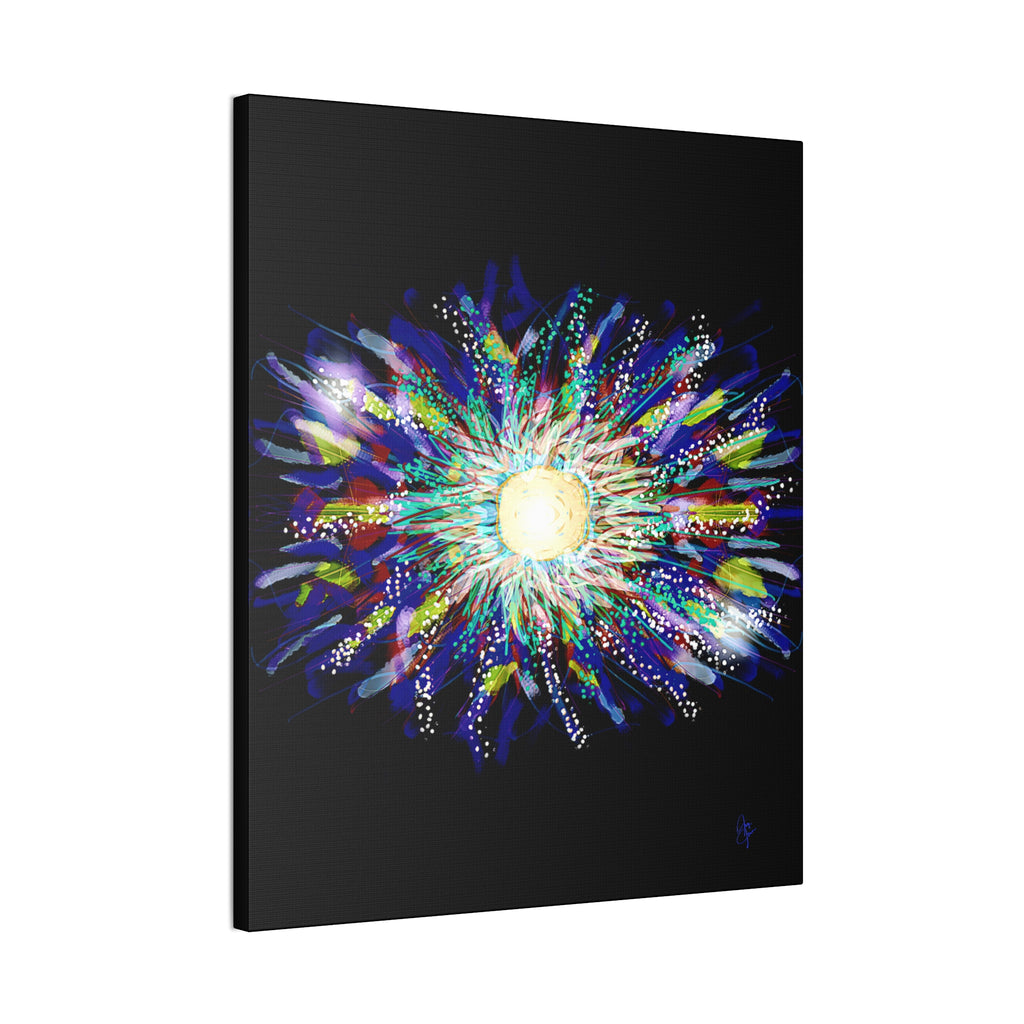 Abstract Cosmic Burst Canvas Wall Art — Colorful Sunflower Explosion on Black