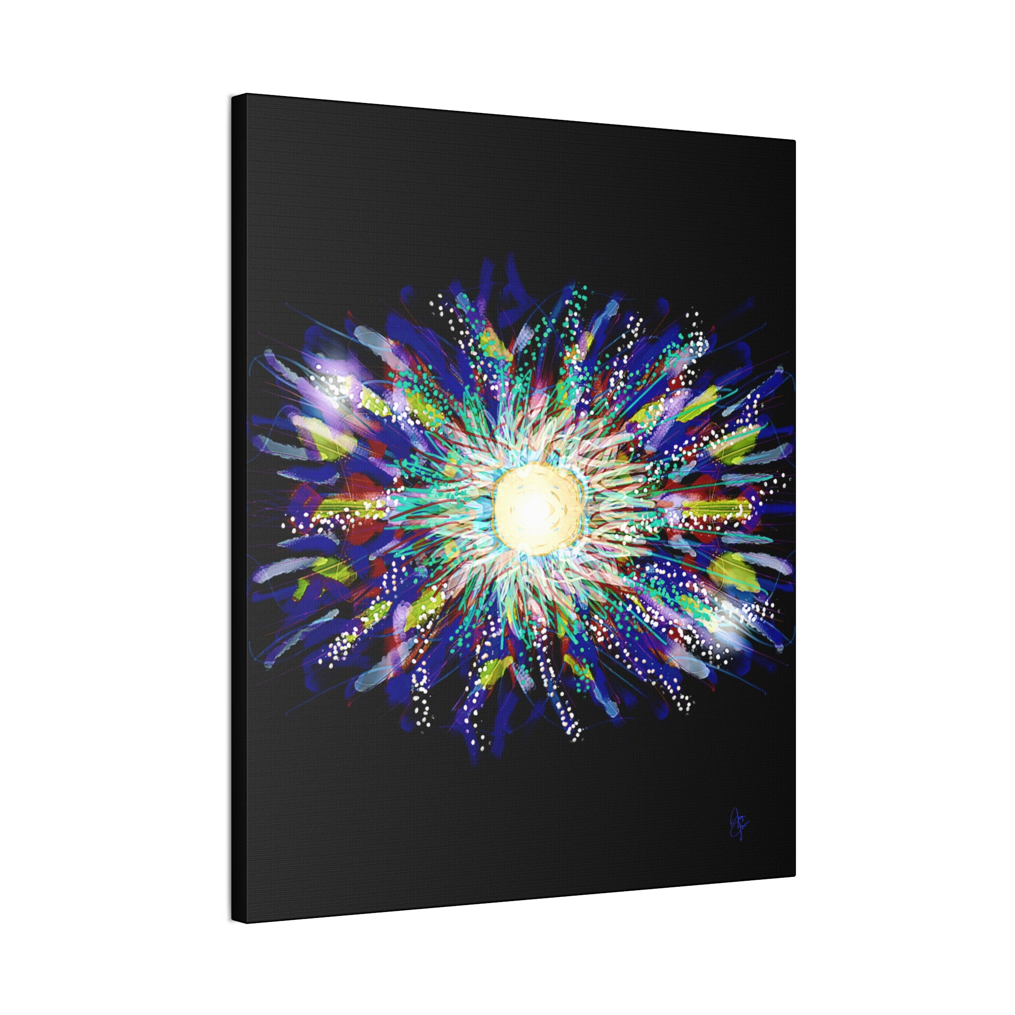 Abstract Cosmic Burst Canvas Wall Art — Colorful Sunflower Explosion on Black