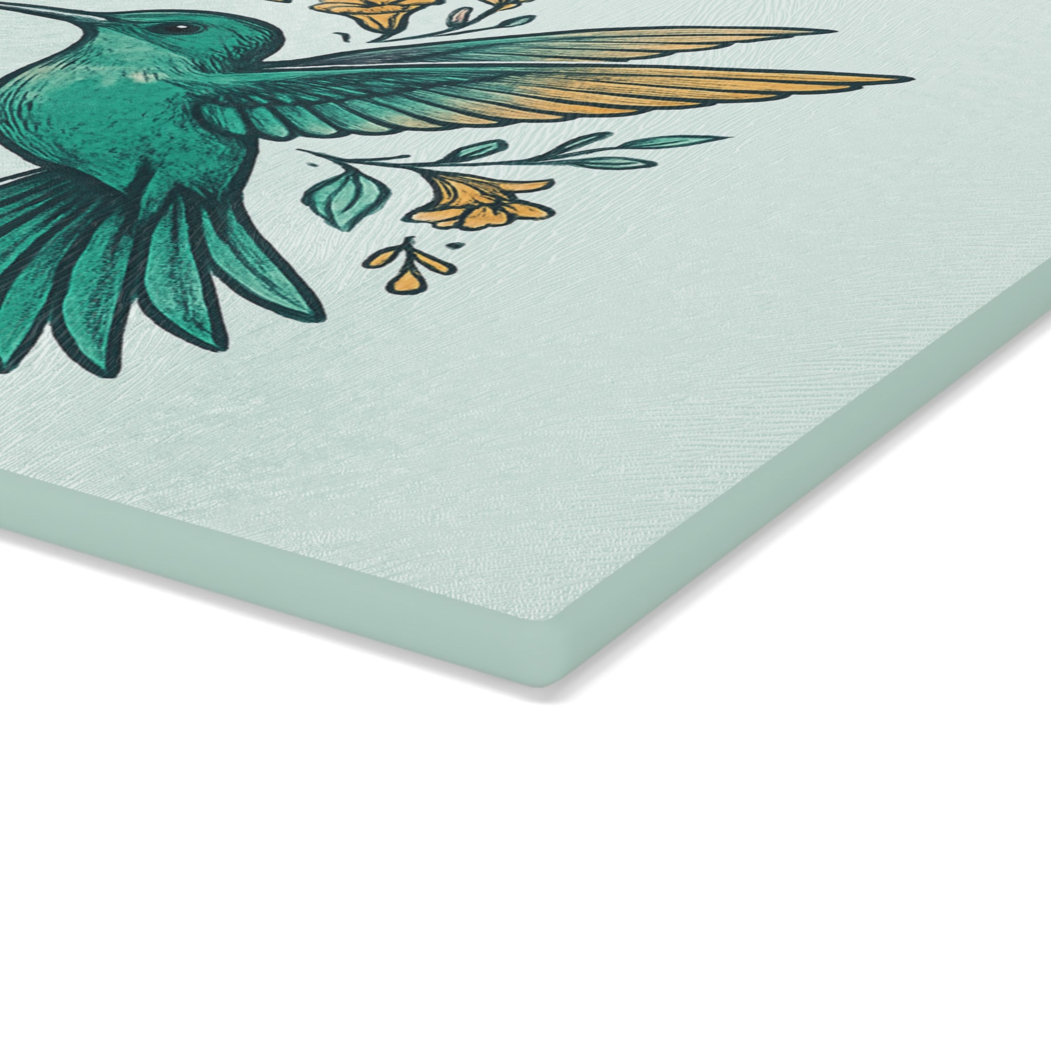 Hummingbird Floral Glass Cutting Board — Decorative Kitchen Prep Board
