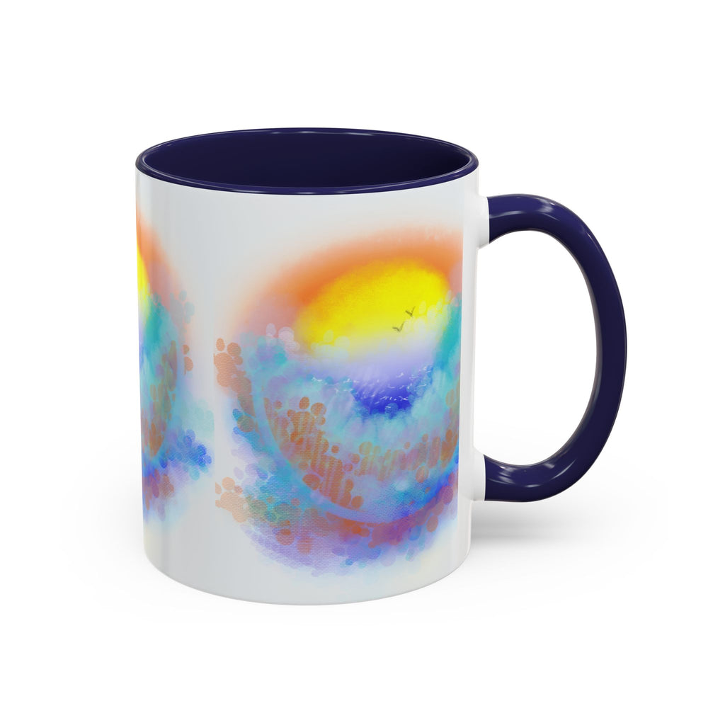 Sunrise Watercolor Accent Coffee Mug — Colorful Ocean Sunrise Art (11/15 oz)