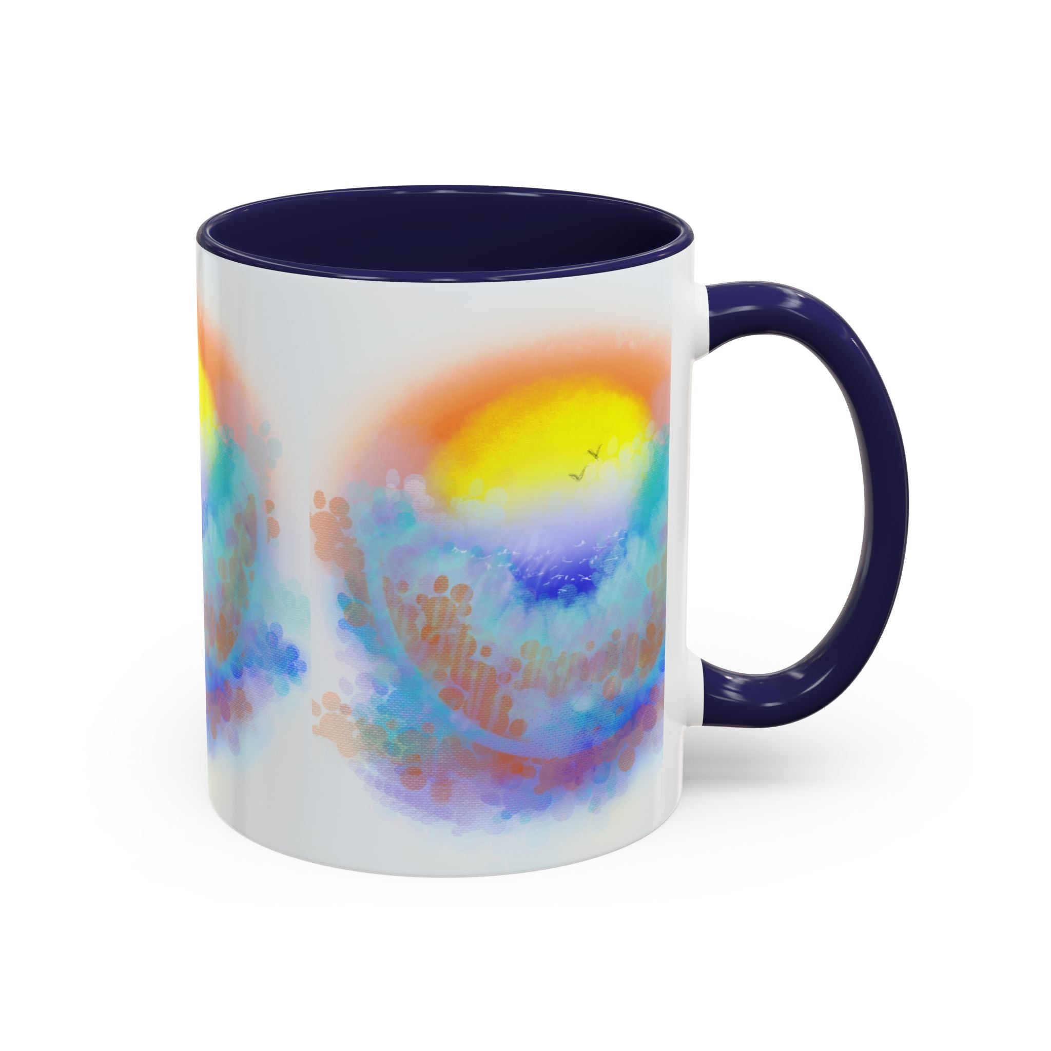 Sunrise Watercolor Accent Coffee Mug — Colorful Ocean Sunrise Art (11/15 oz)