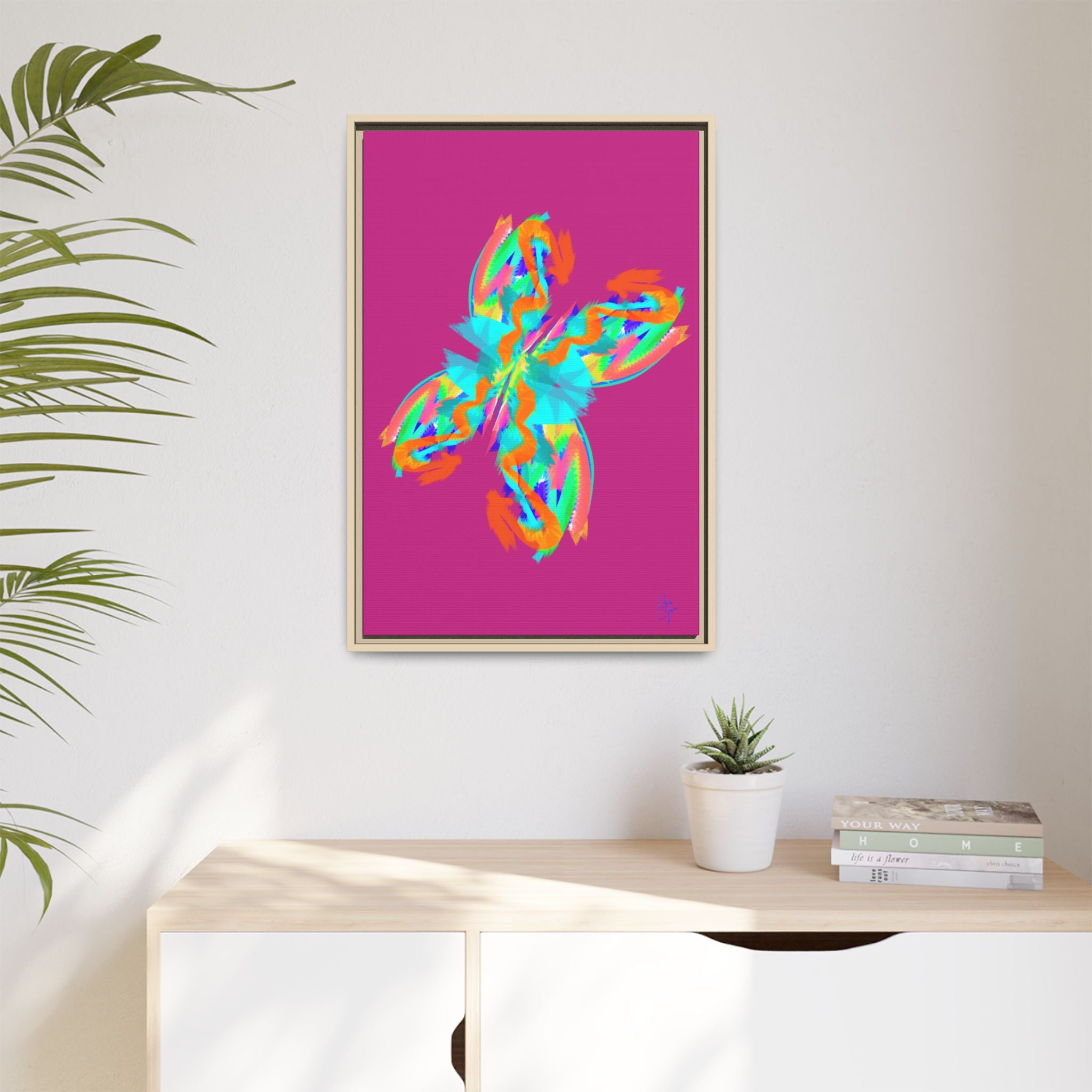 Framed Matte Canvas — Neon Abstract Butterfly Wall Art