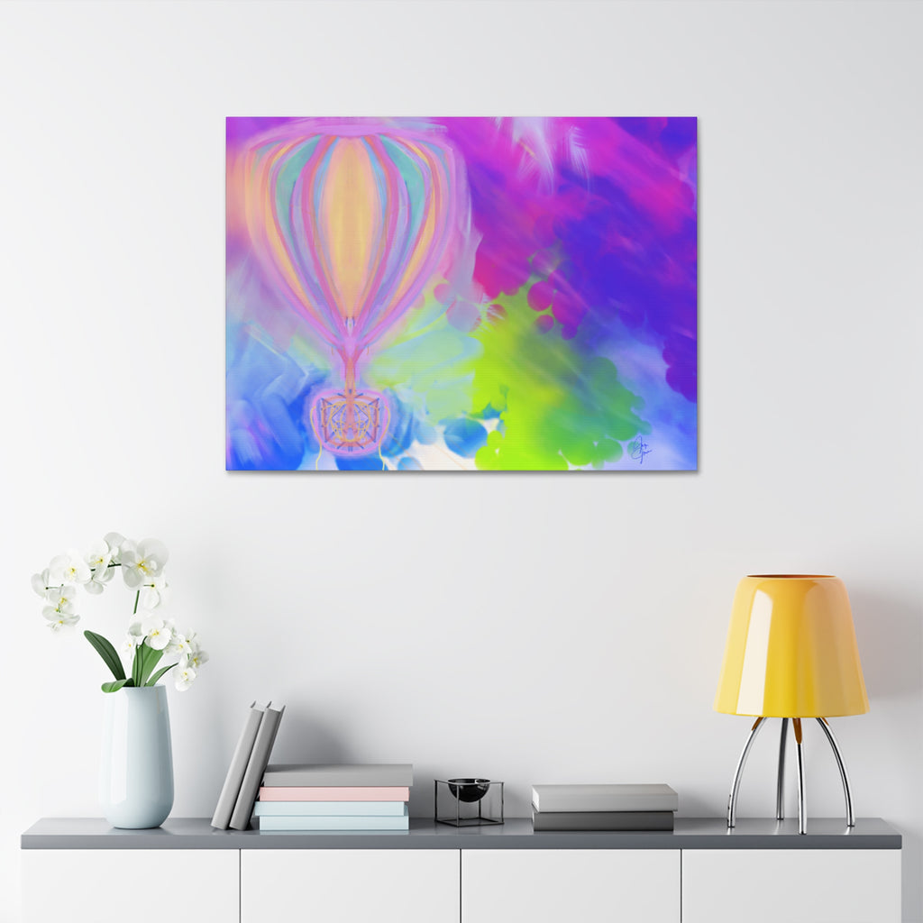 Whimsical Hot Air Balloon Kids Canvas Art — Bright Stretched Wall Decor