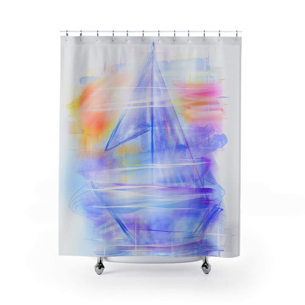 Shower Curtain - Watercolor Sailboat Nautical Beach Bathroom Decor