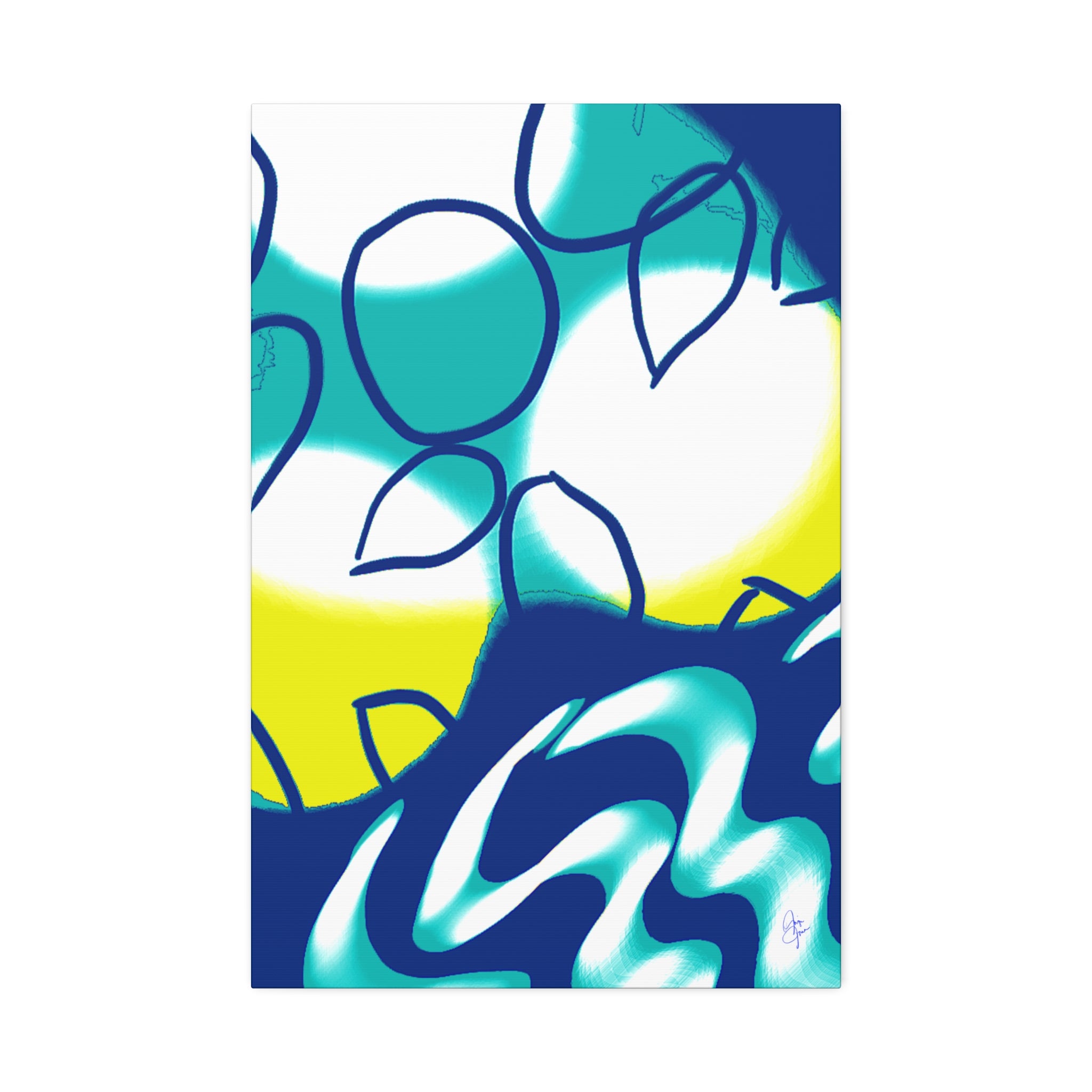 Abstract Ocean Waves Jellyfish Canvas Art — Blue & Teal Modern Wall Decor, Stretched 1.5"