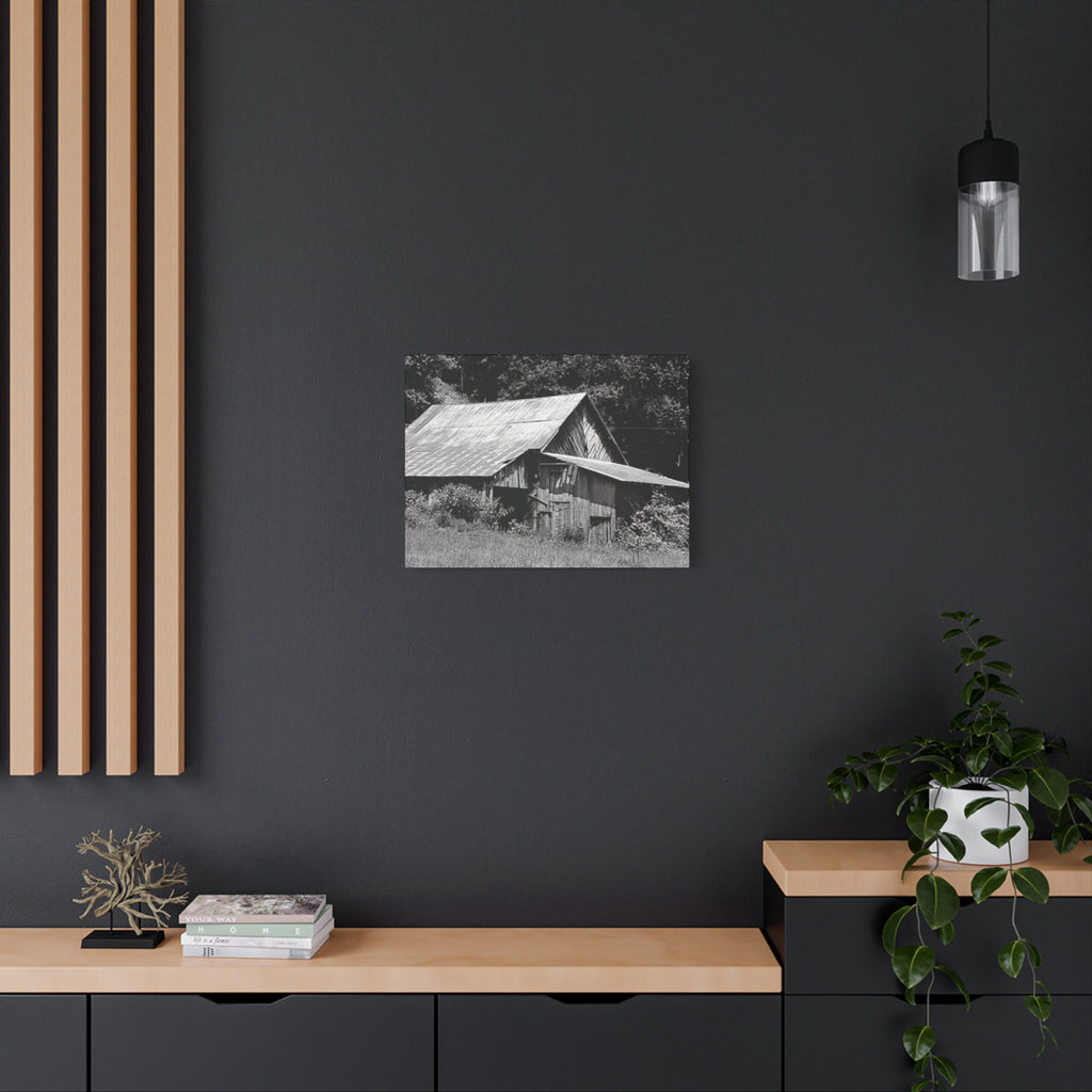 Rustic Barn Black & White Matte Canvas Print — Stretched Wall Art