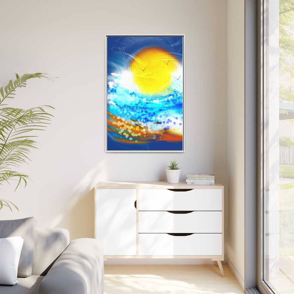Sunshine Shore Matte Canvas Framed Wall Art — Bright Abstract Beach Print