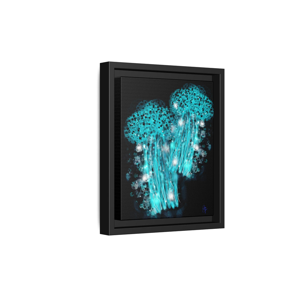 Glowing Jellyfish Art Print — Framed Matte Canvas