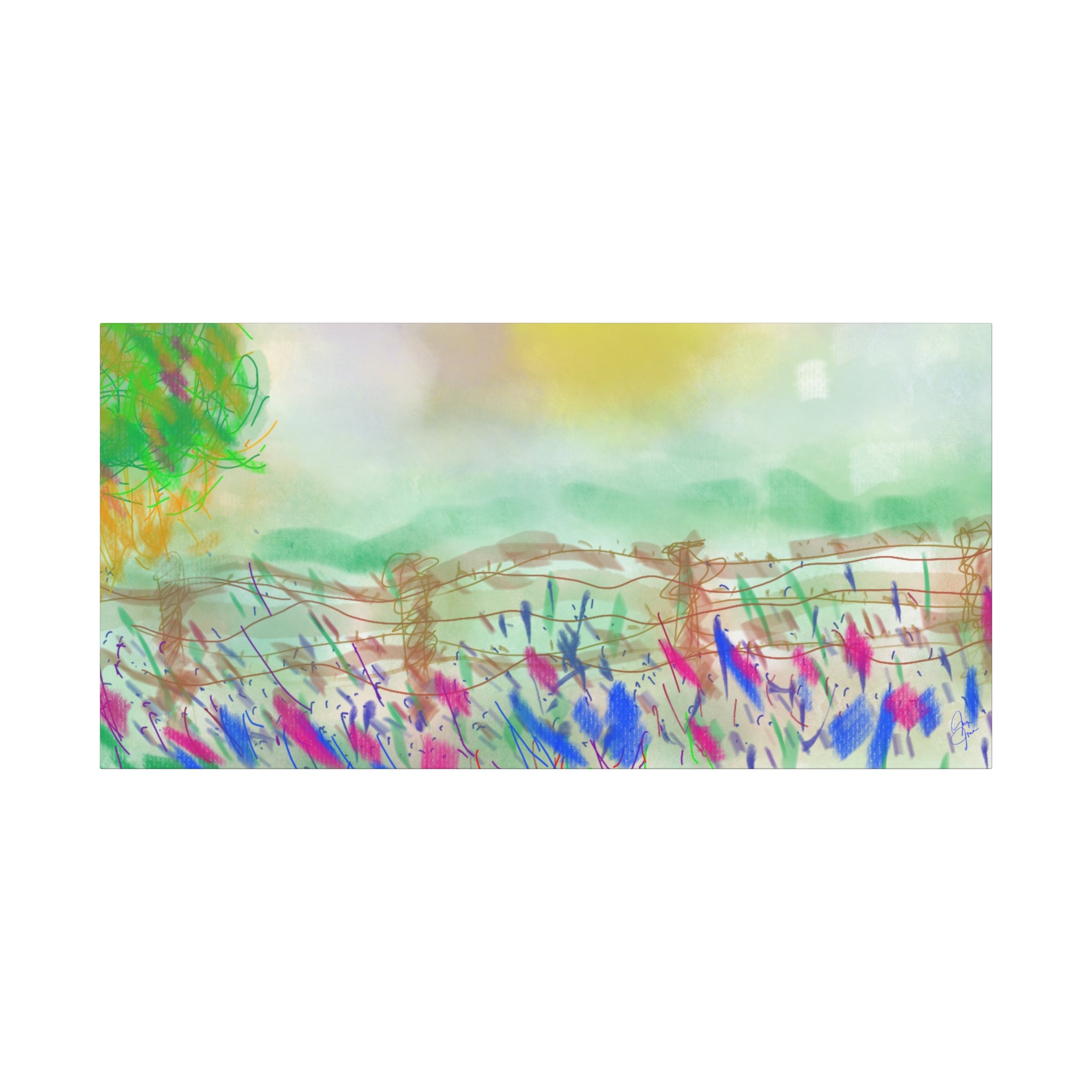 Sunlit Meadow Matte Canvas Wall Art — Pastel Landscape Stretched Canvas