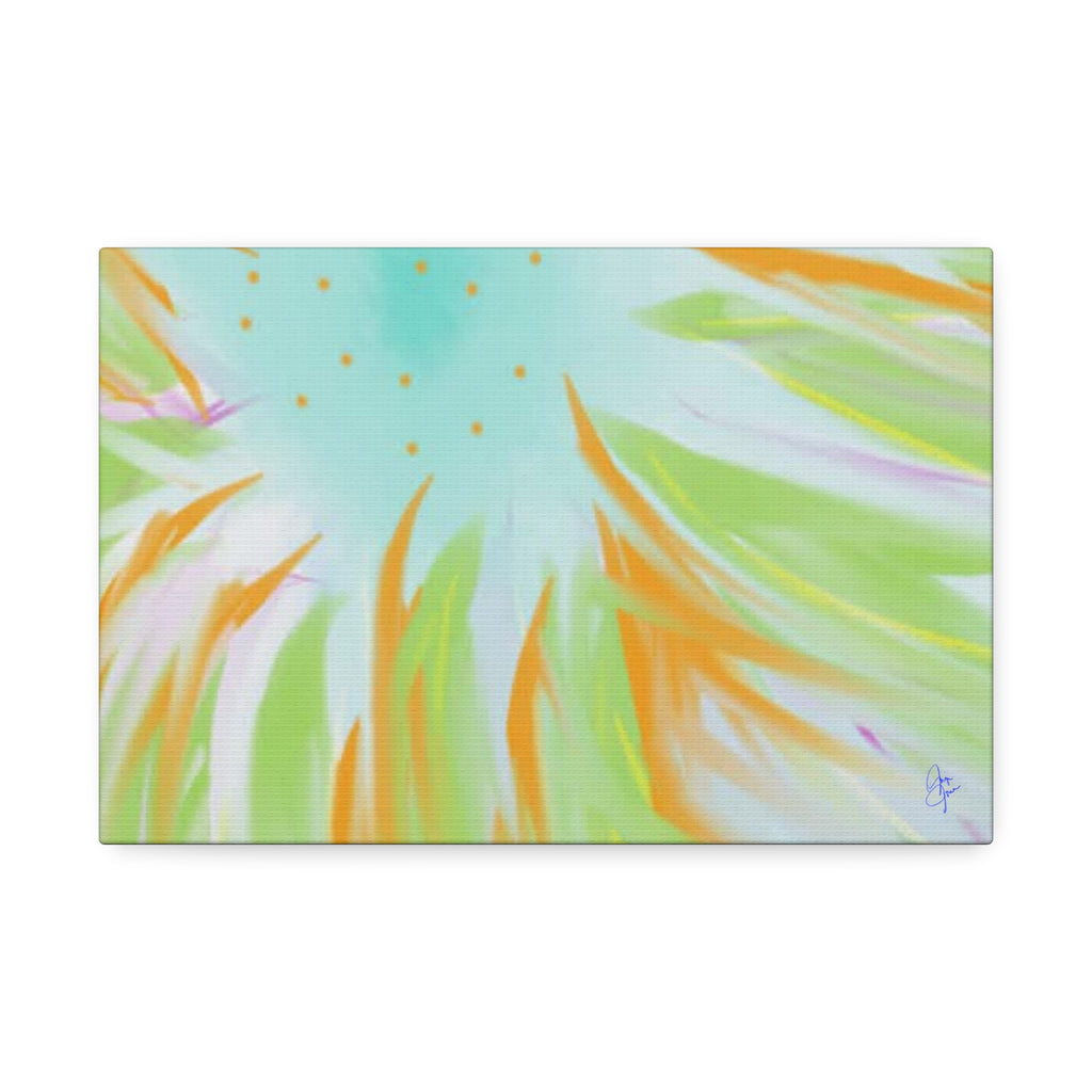 Abstract Sunburst Canvas Stretched Art - Turquoise, Lime & Coral Wall Decor