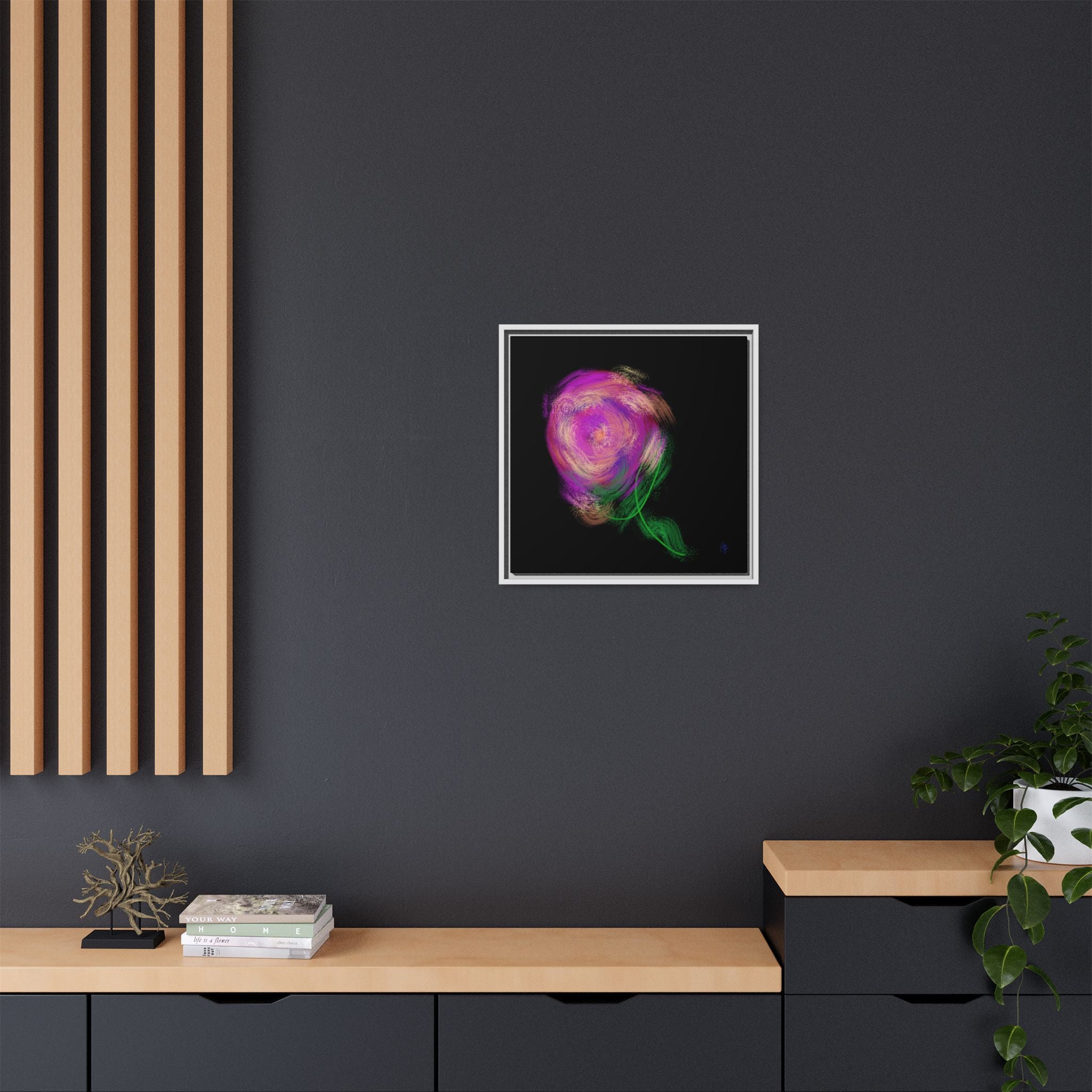 Abstract Rose Swirl Matte Framed Canvas — Multicolor Floral Wall Art