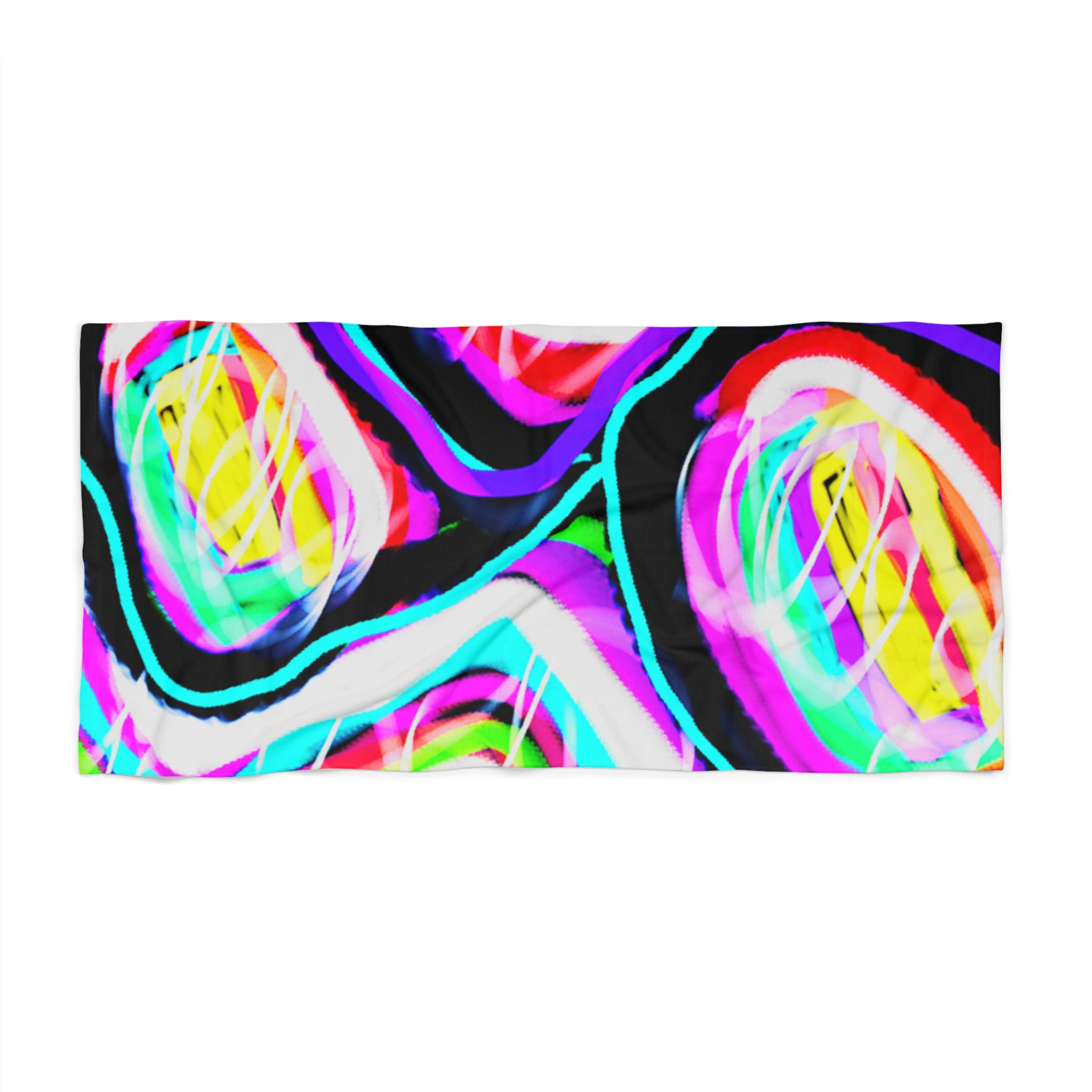 Vibrant Neon Swirl Beach Towel — Colorful Abstract Summer Towel