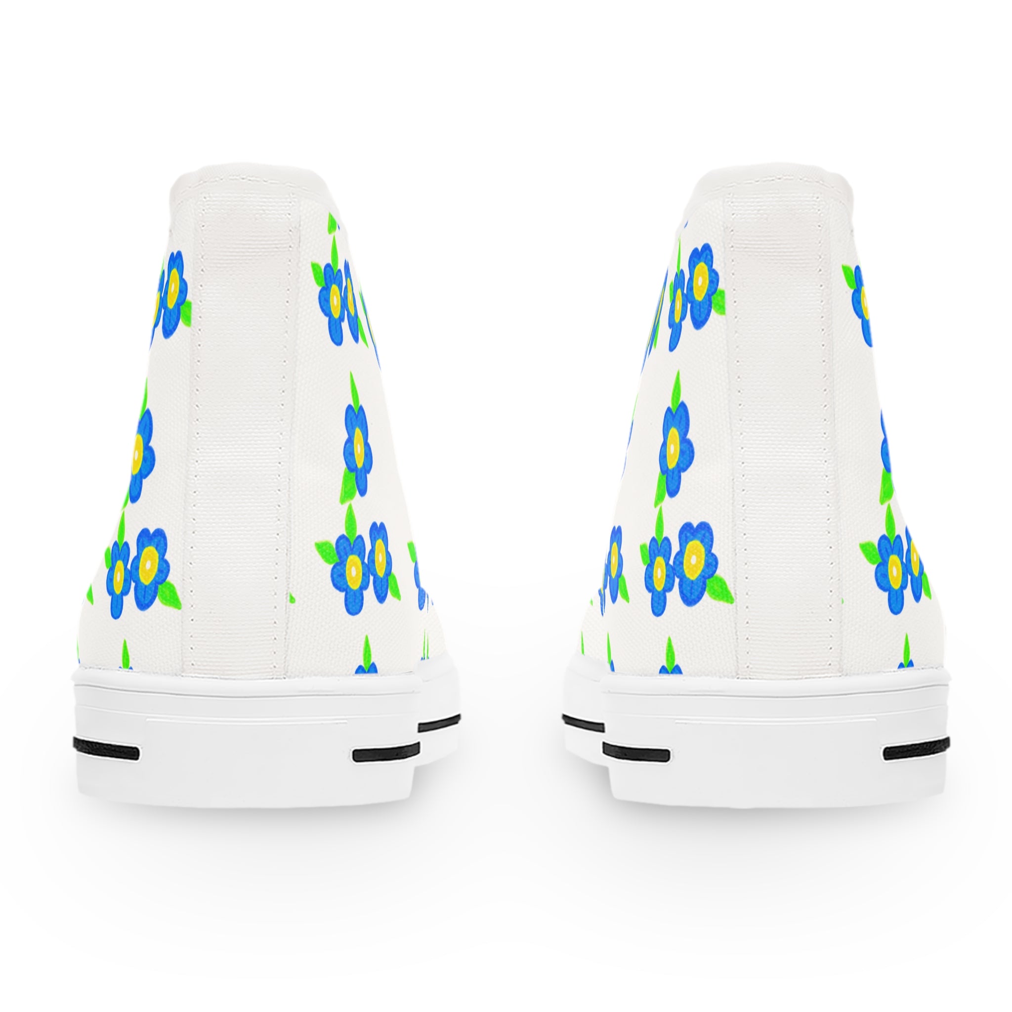 Women's High Top Sneakers — Blue & Green Floral Pattern