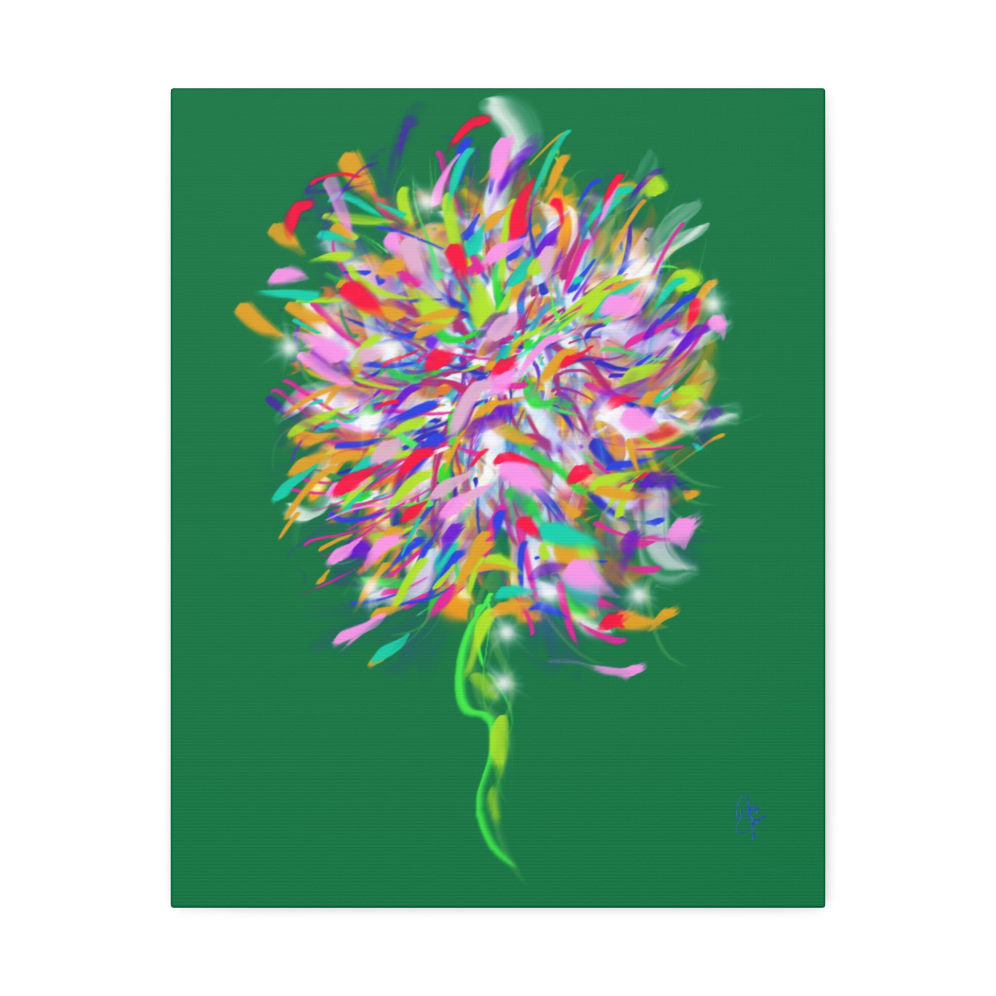 Abstract Floral Burst Canvas Print — Colorful Flower Wall Art on Deep Blue