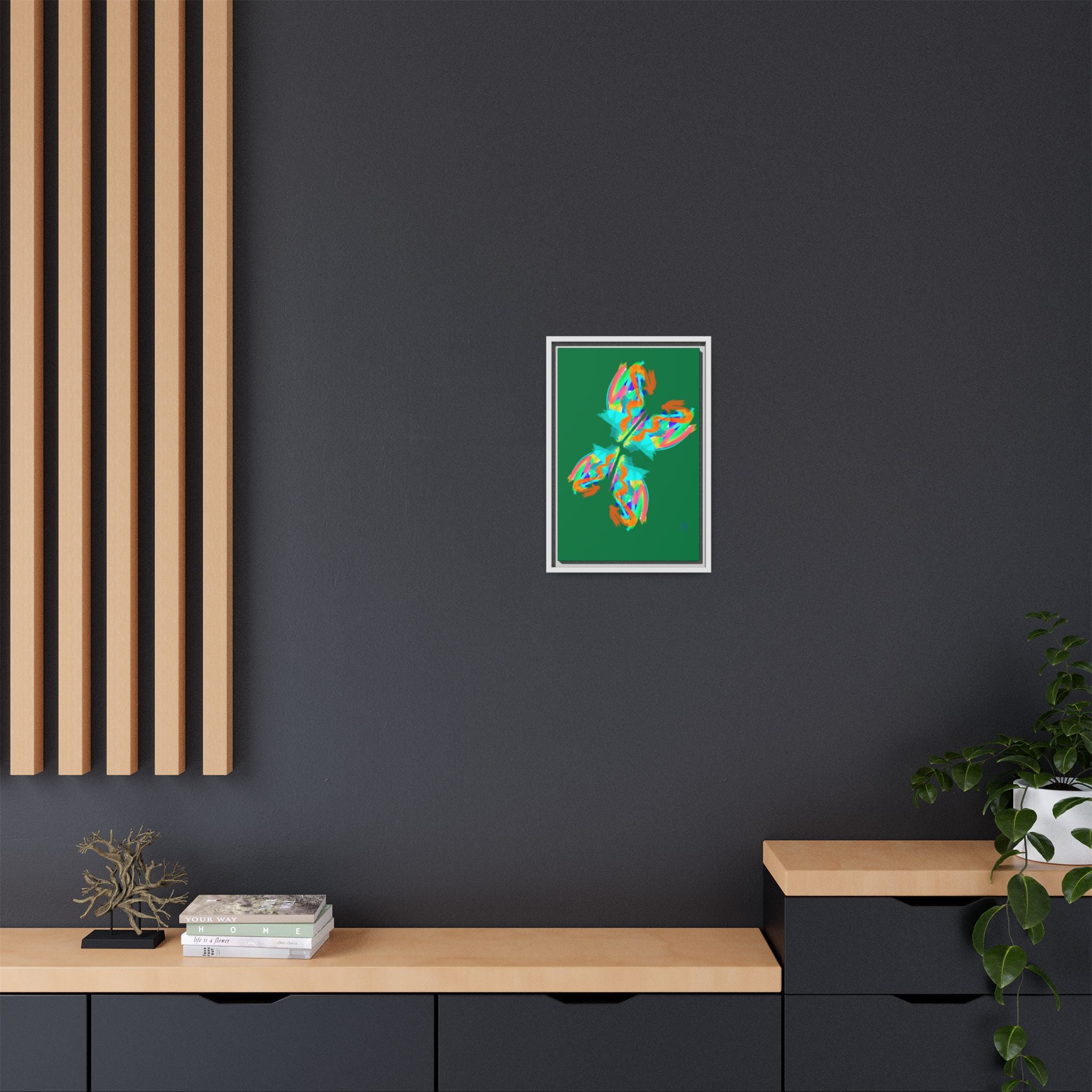 Framed Matte Canvas — Neon Abstract Butterfly Wall Art
