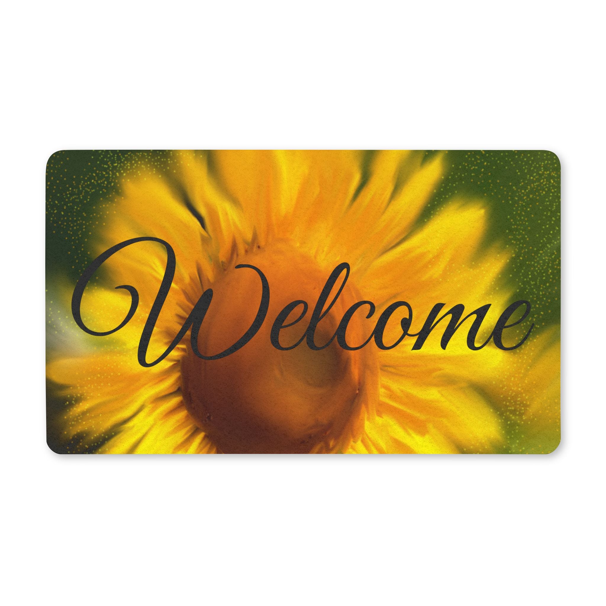 Sunflower "Welcome" Polyester Doormat — Bright Floral Entryway Mat
