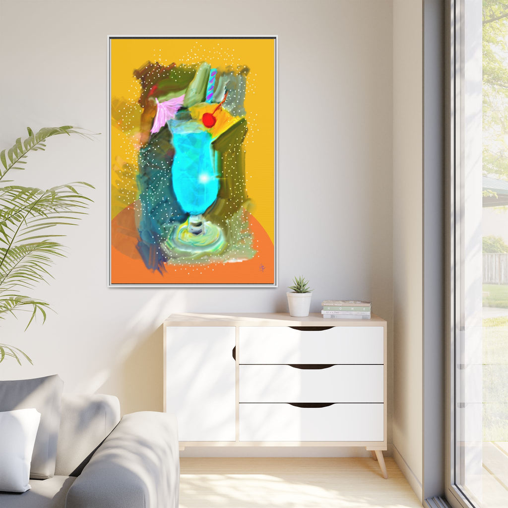 Tropical Blue Cocktail Canvas Print — Framed Matte Bar Art