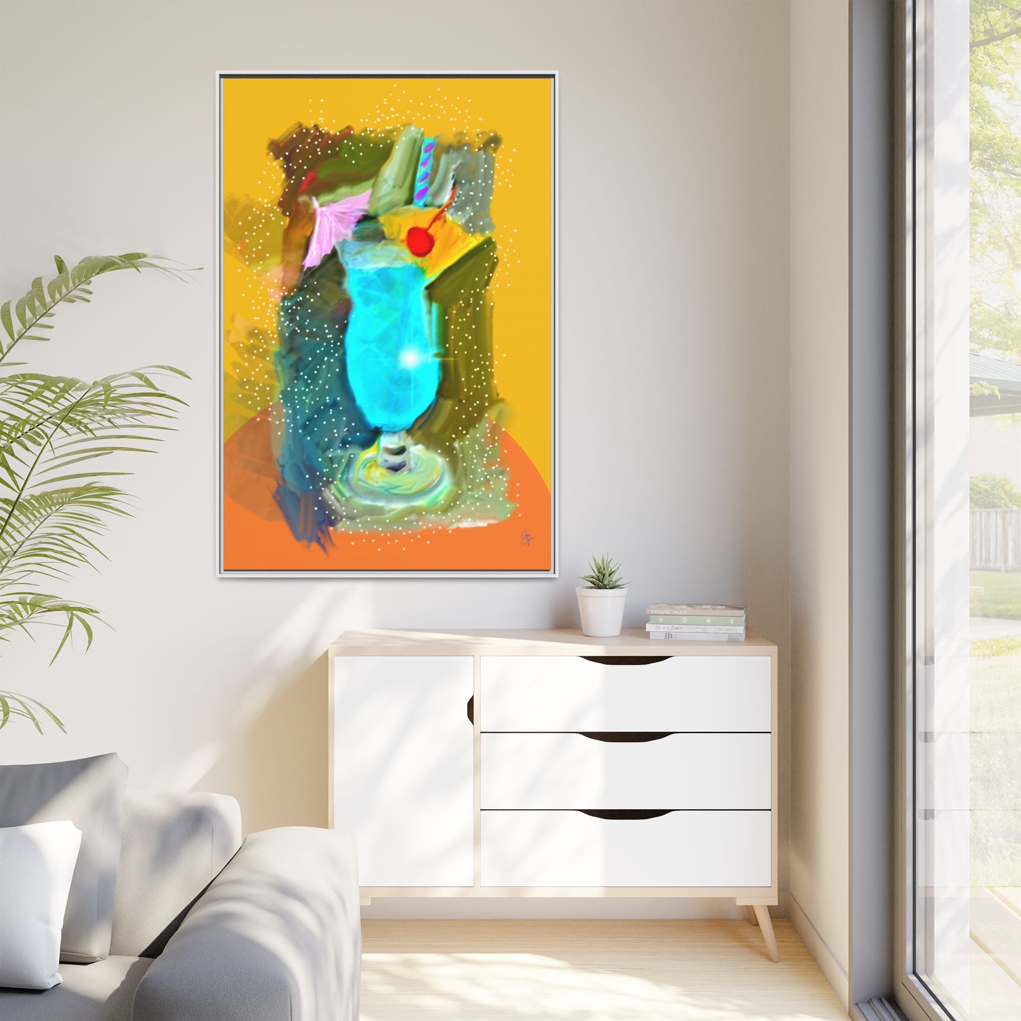 Tropical Blue Cocktail Canvas Print — Framed Matte Bar Art