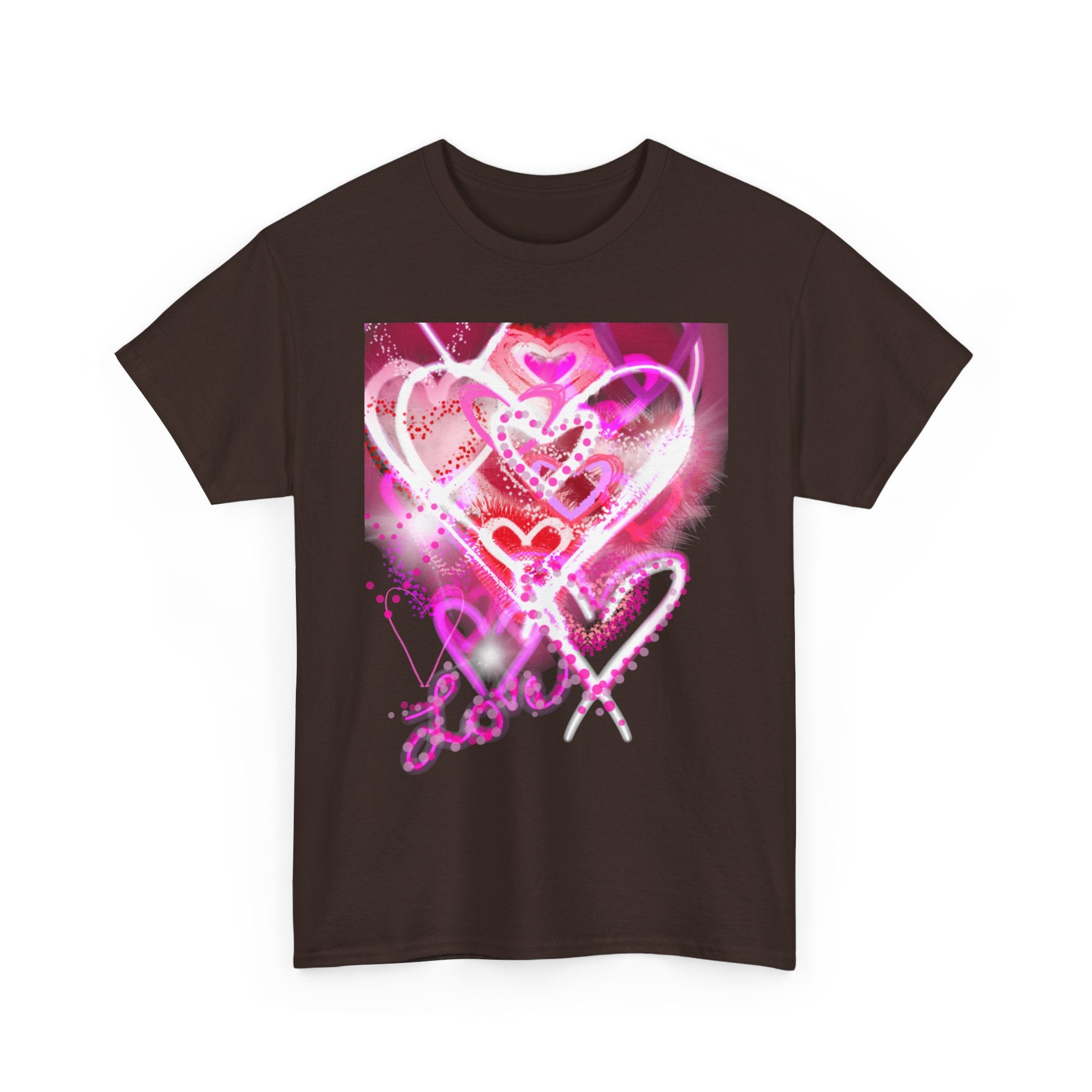 Love Hearts Tee — Pink Watercolor Heart Design Valentine’s Day T‑Shirt