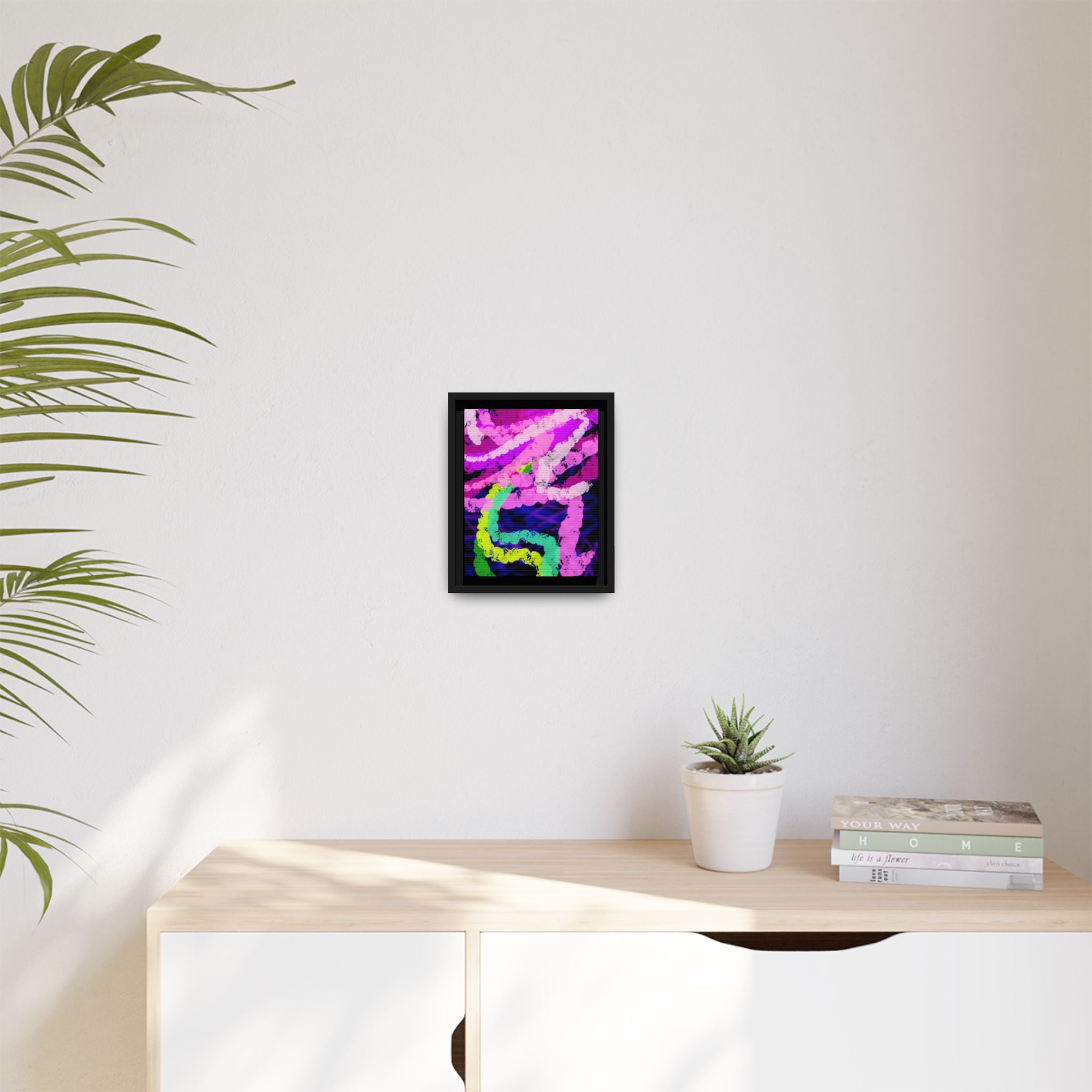 Framed Matte Canvas - Neon Rose Abstract Wall Art