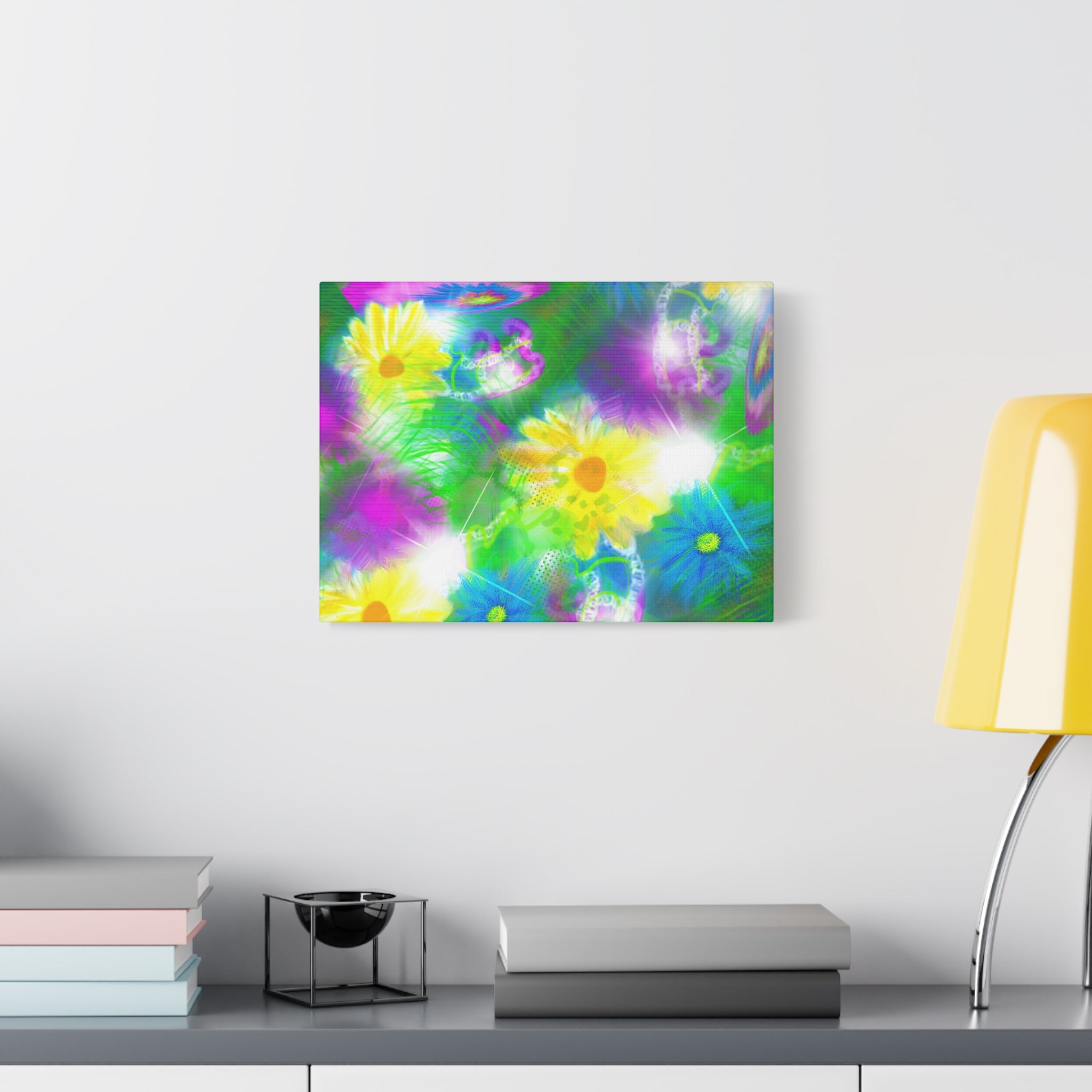 Bright Floral Abstract Matte Canvas Wall Art — Vibrant Daisy Pop