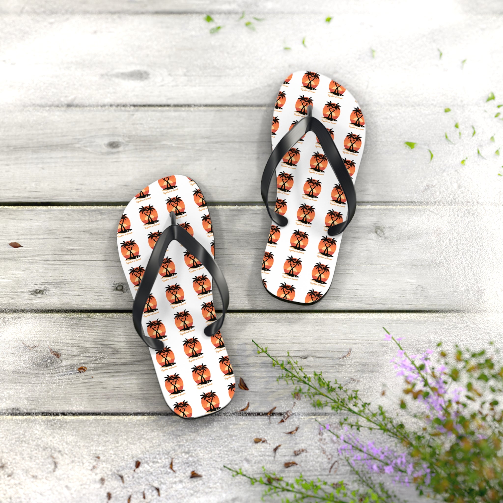Palm Tree Sunset Flip Flops – Tropical Beach Pattern Sandals