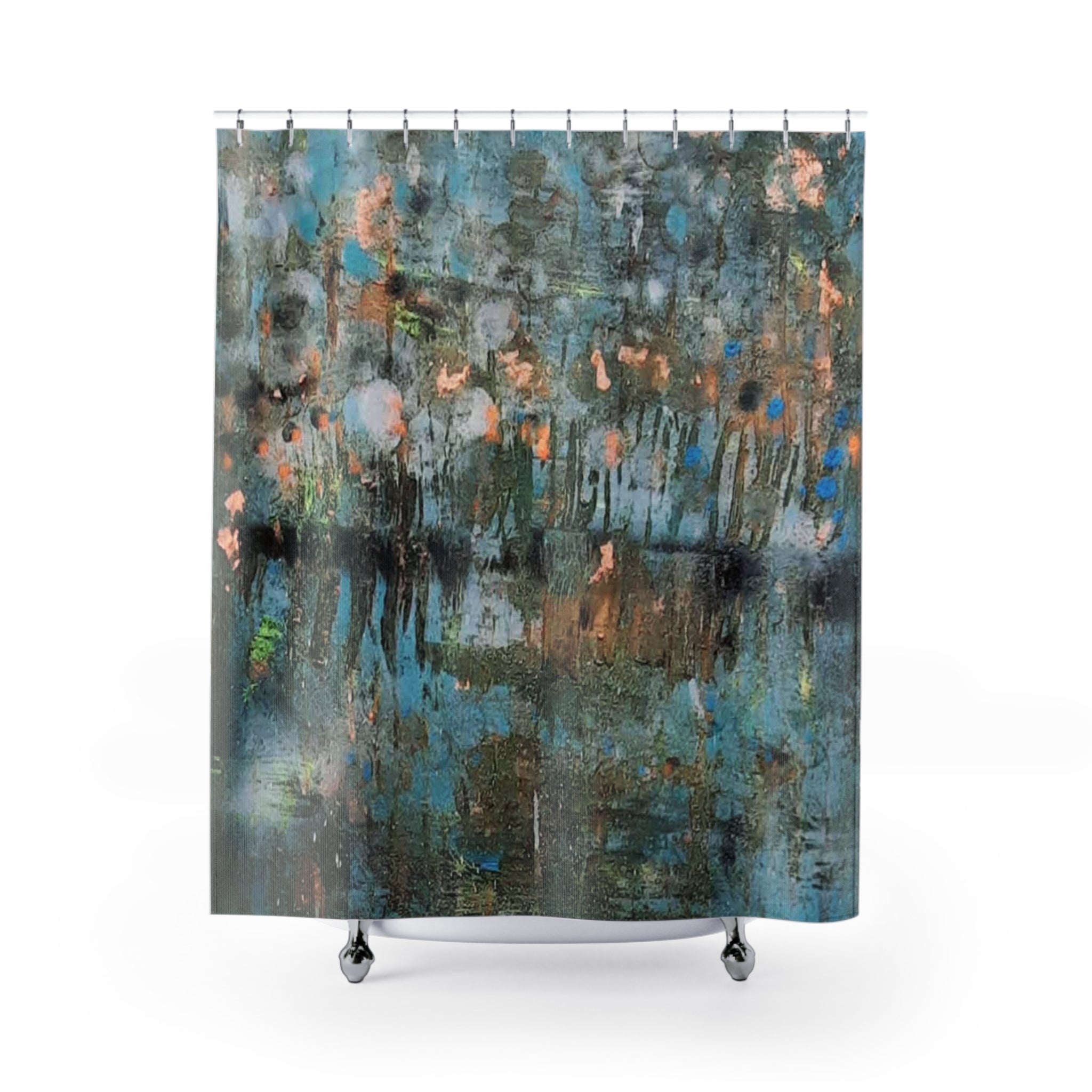 Shower Curtain — Abstract Teal & Copper Watercolor Bathroom Curtain