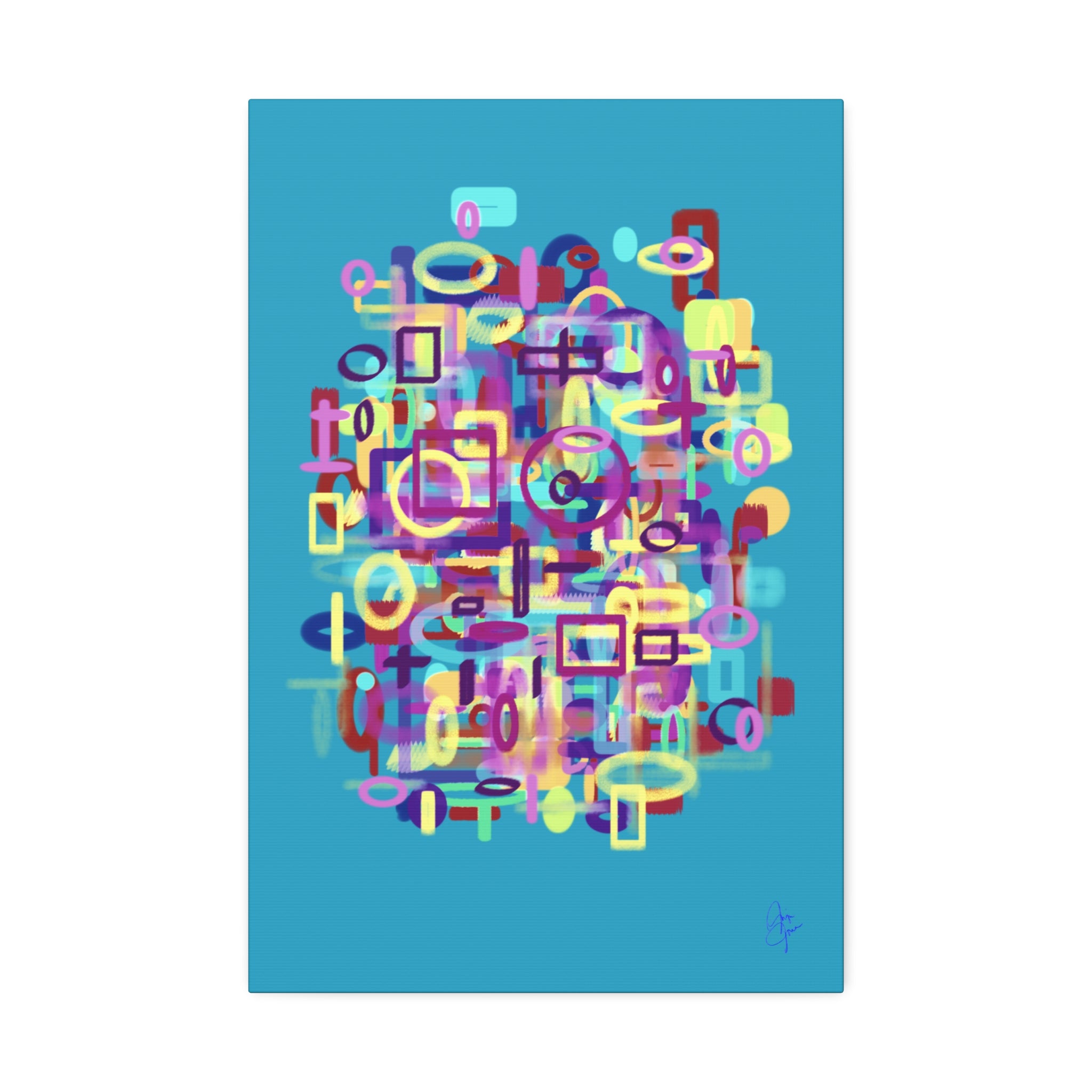 Abstract Neon Shapes Canvas Print — Colorful Geometric Wall Art on Black