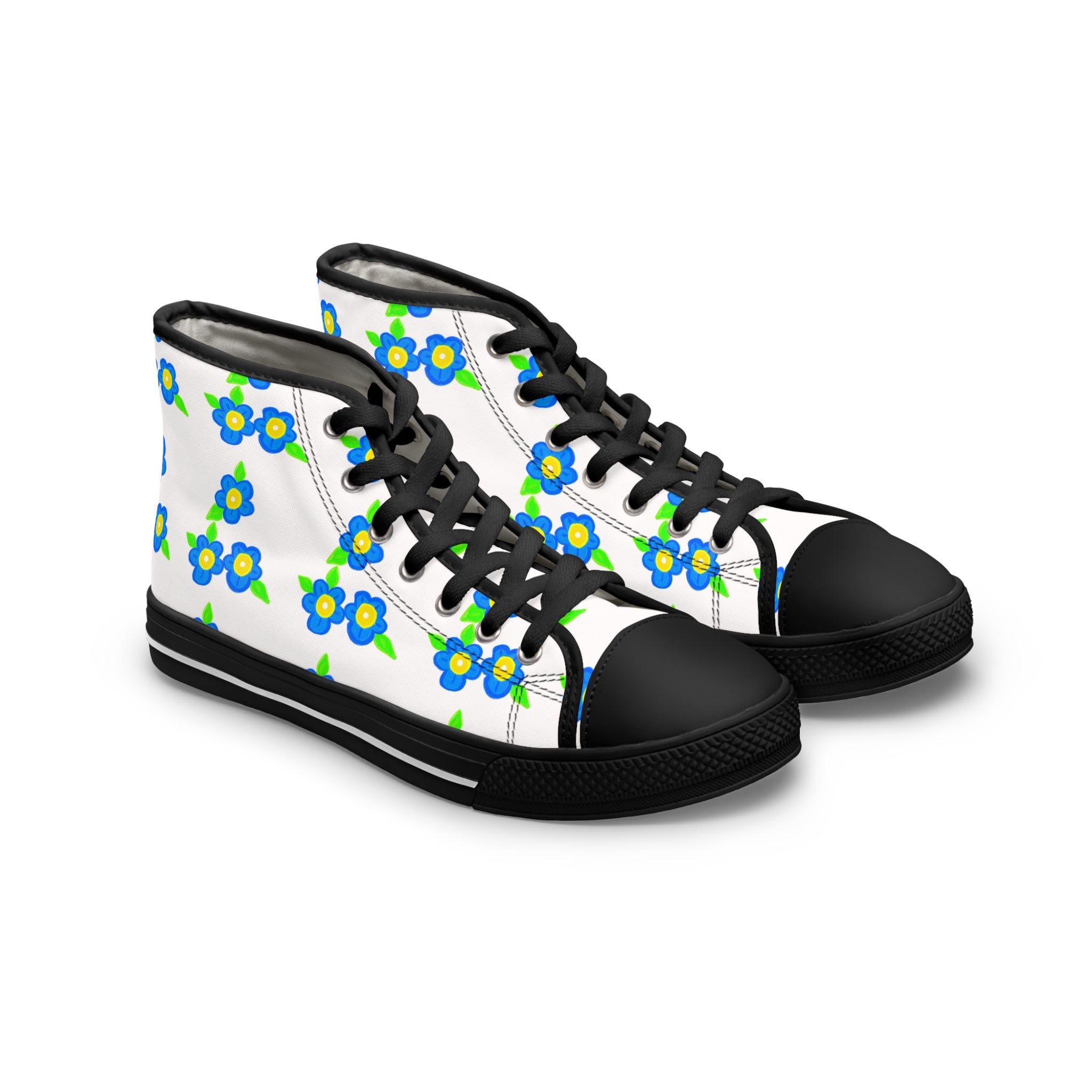 Women's High Top Sneakers — Blue & Green Floral Pattern