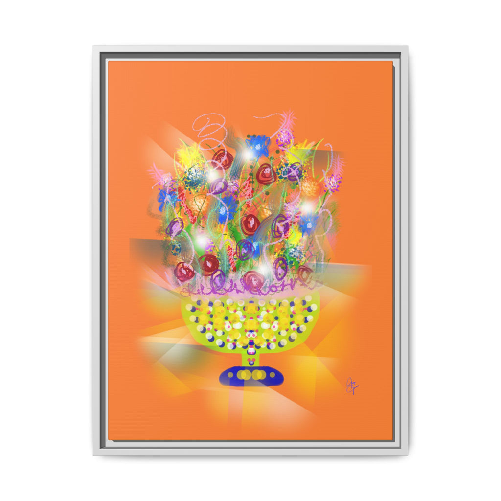 Framed Canvas Art - Colorful Festive Bouquet on Deep Blue Matte