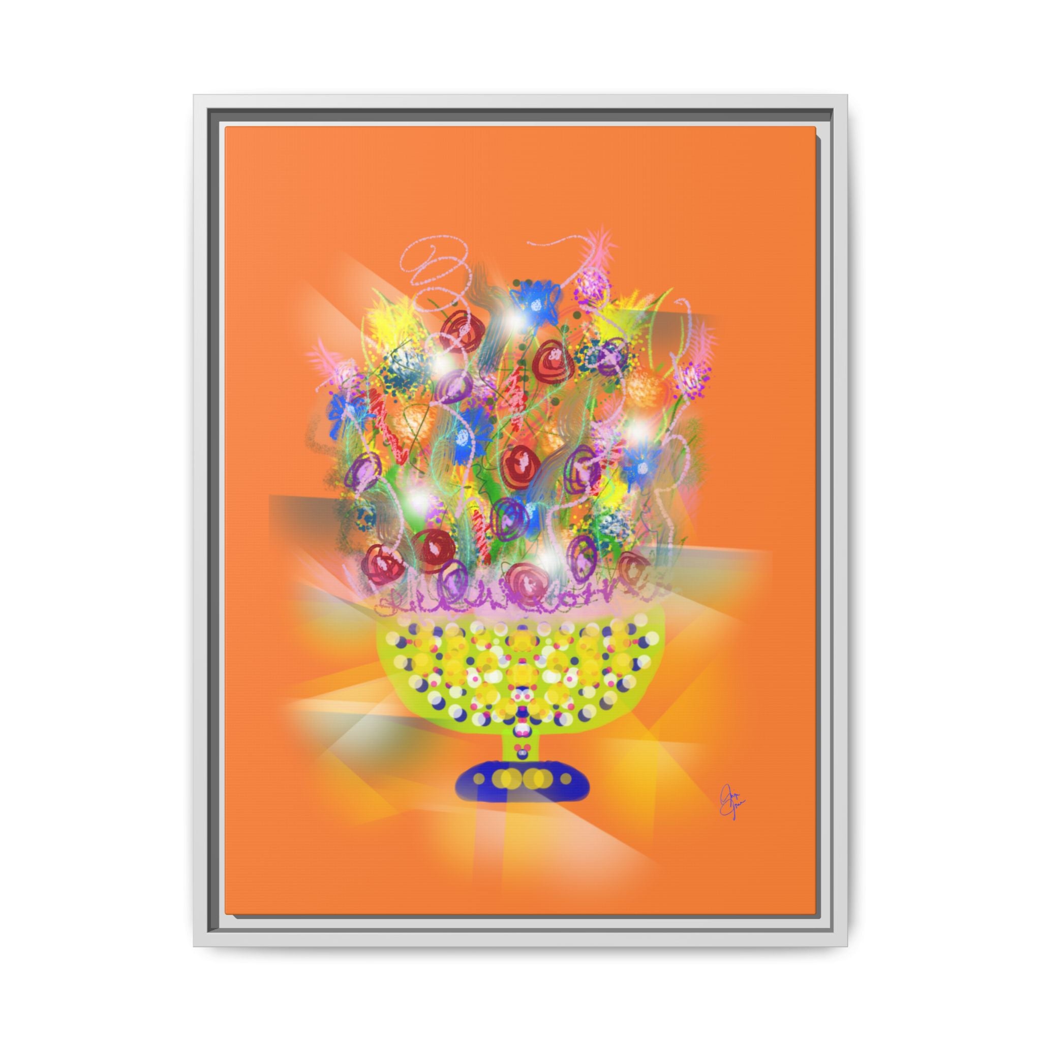 Framed Canvas Art - Colorful Festive Bouquet on Deep Blue Matte