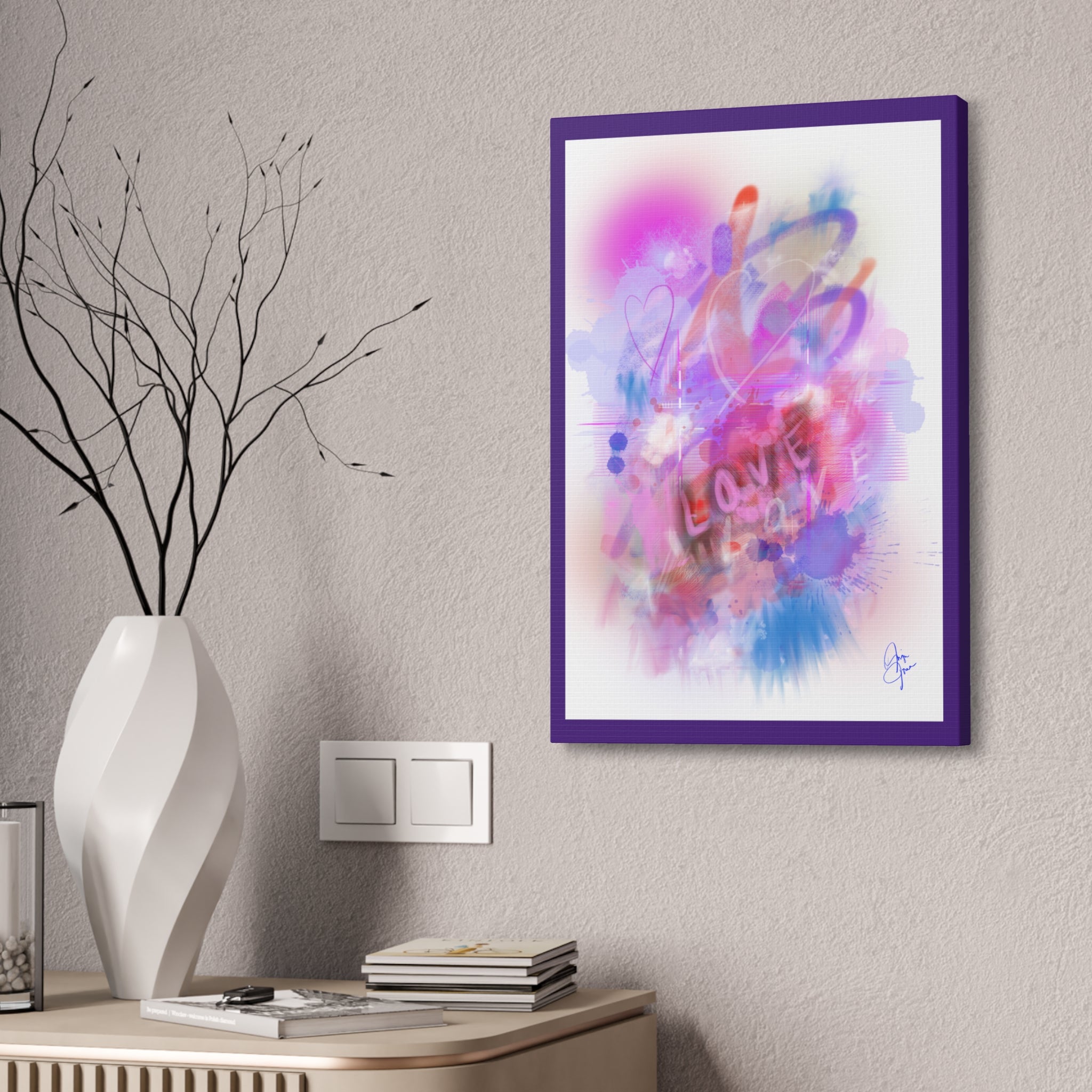 Love Vibes Canvas Wall Art — Pink Abstract Stretched Canvas