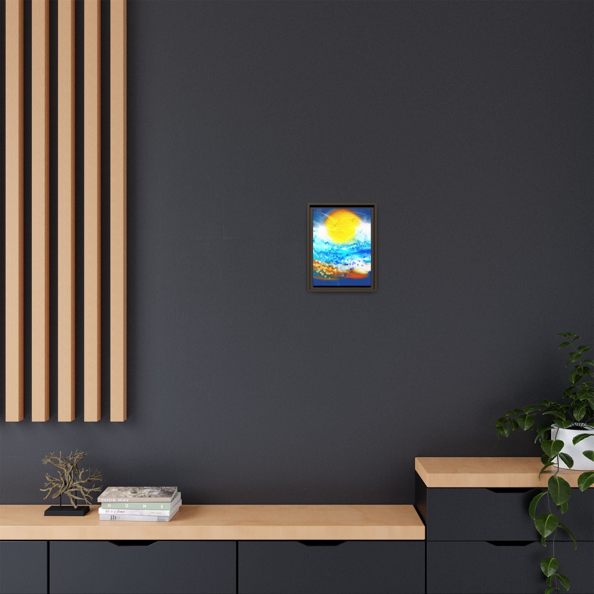 Sunshine Shore Matte Canvas Framed Wall Art — Bright Abstract Beach Print