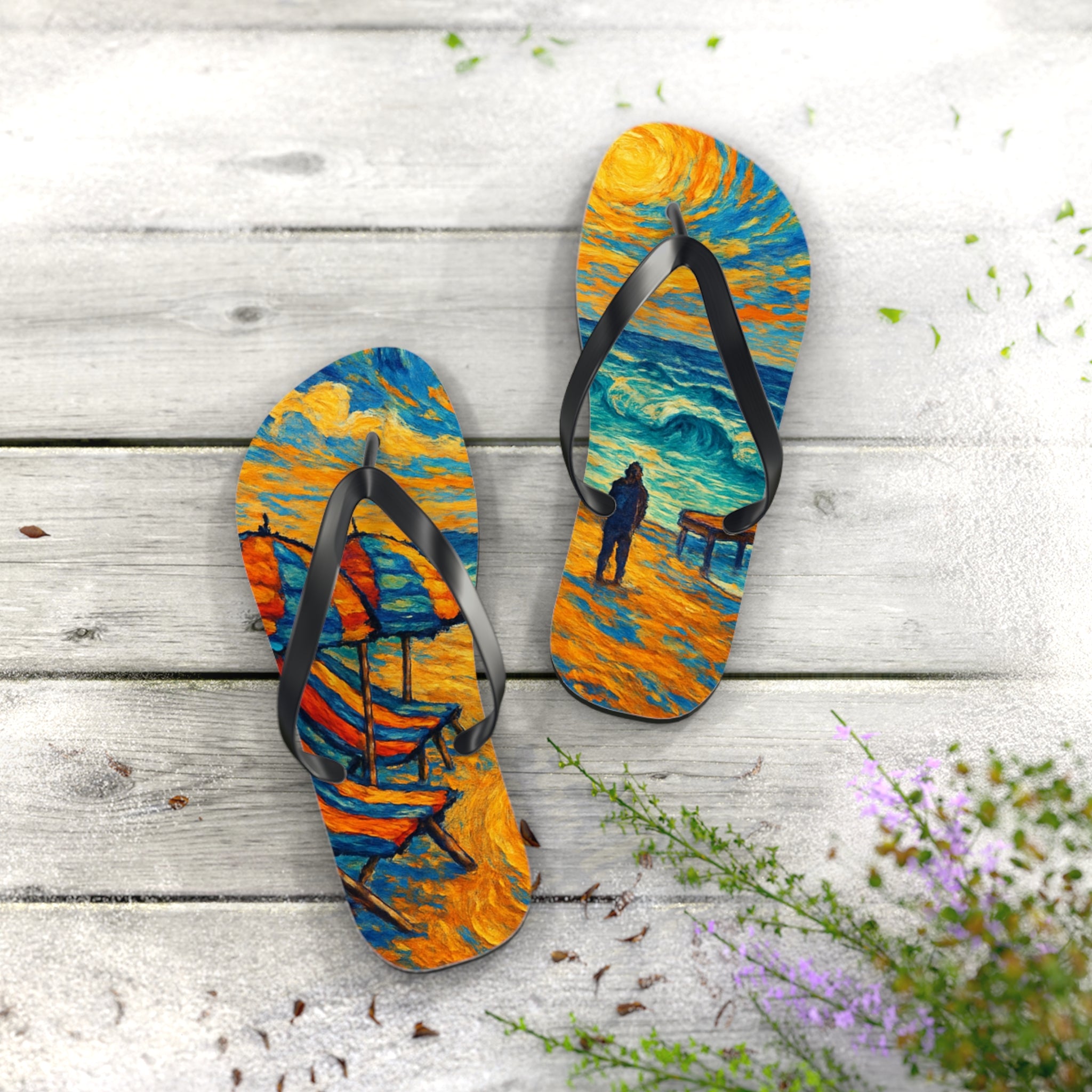 Beach Scene Flip Flops – Colorful Impressionist Seaside Print