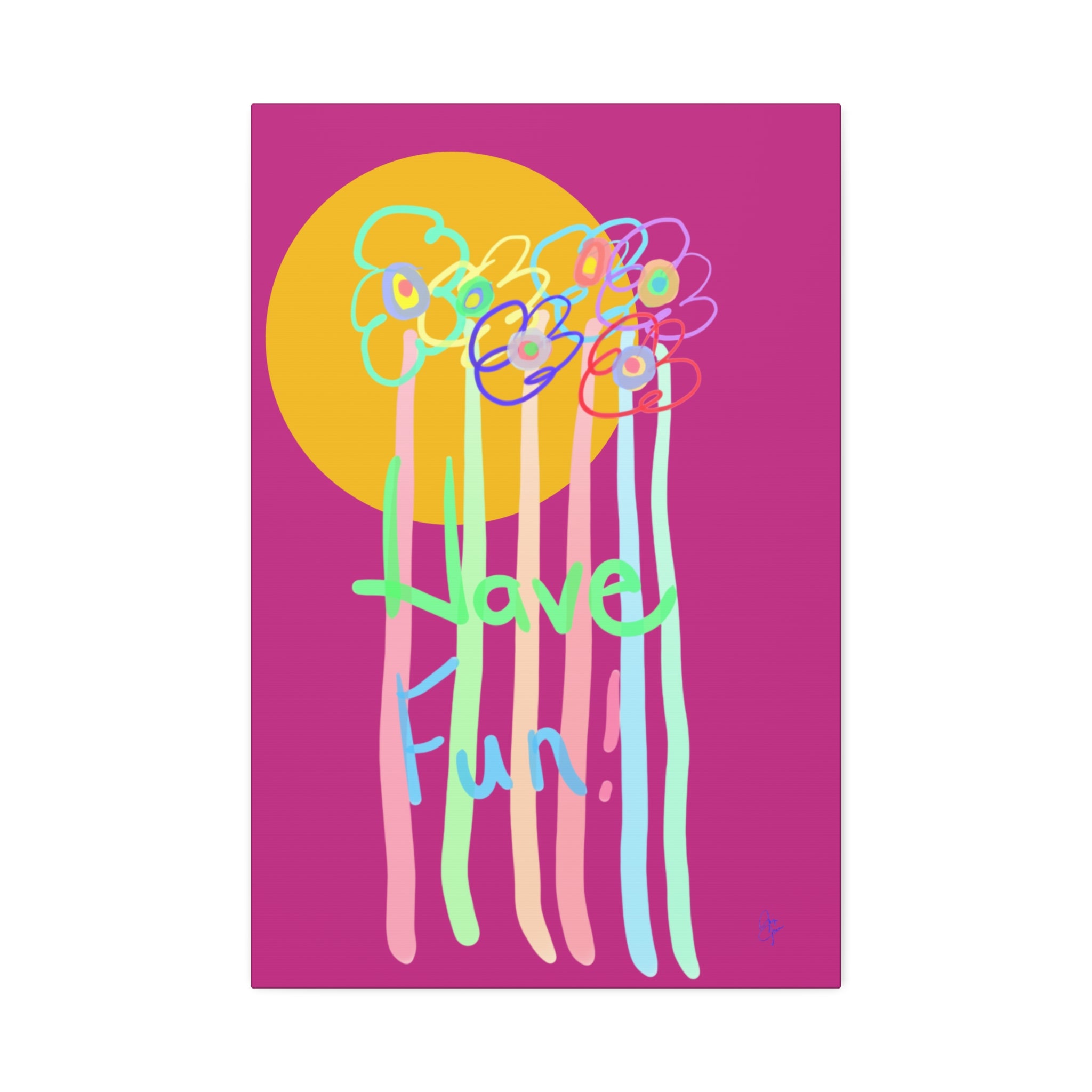 Have Fun Floral Canvas Art — Bright Green Stretched Wall Decor