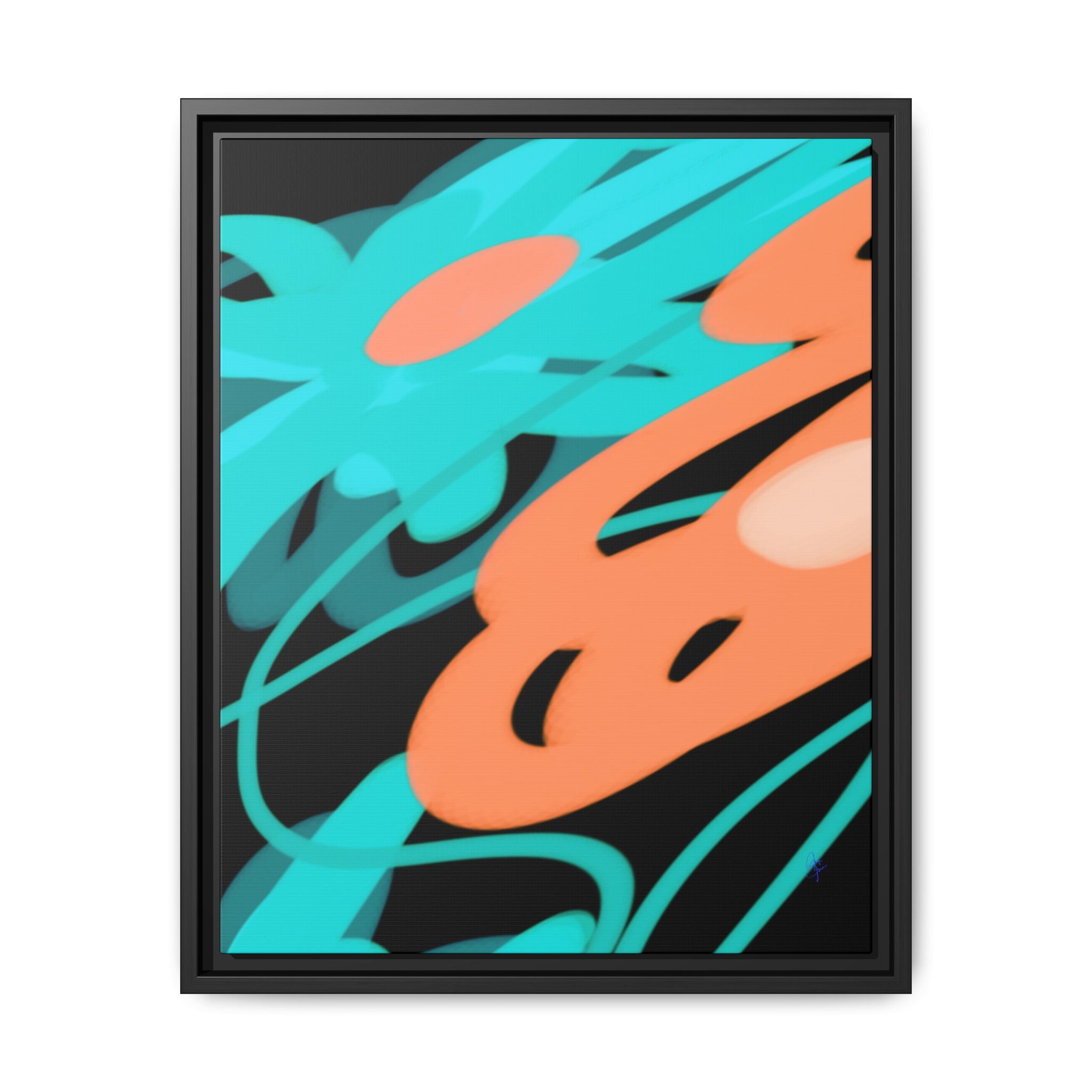 Abstract Teal & Coral Splash Framed Canvas