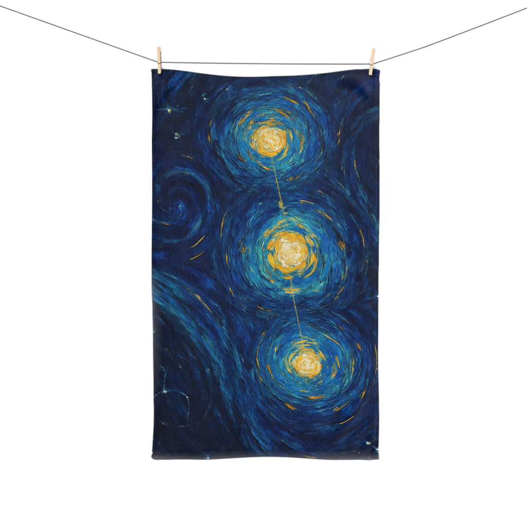 Starry Constellation Hand Towel — Van Gogh Style Swirling Night Sky