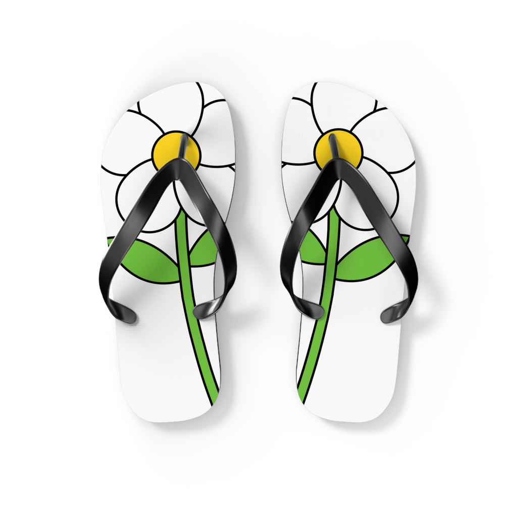 Daisy Print Flip Flops — Cute White & Yellow Flower Beach Sandals