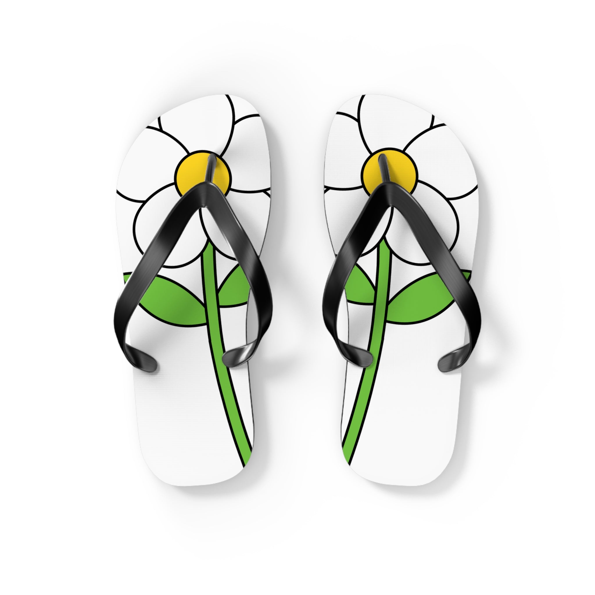 Daisy Print Flip Flops — Cute White & Yellow Flower Beach Sandals